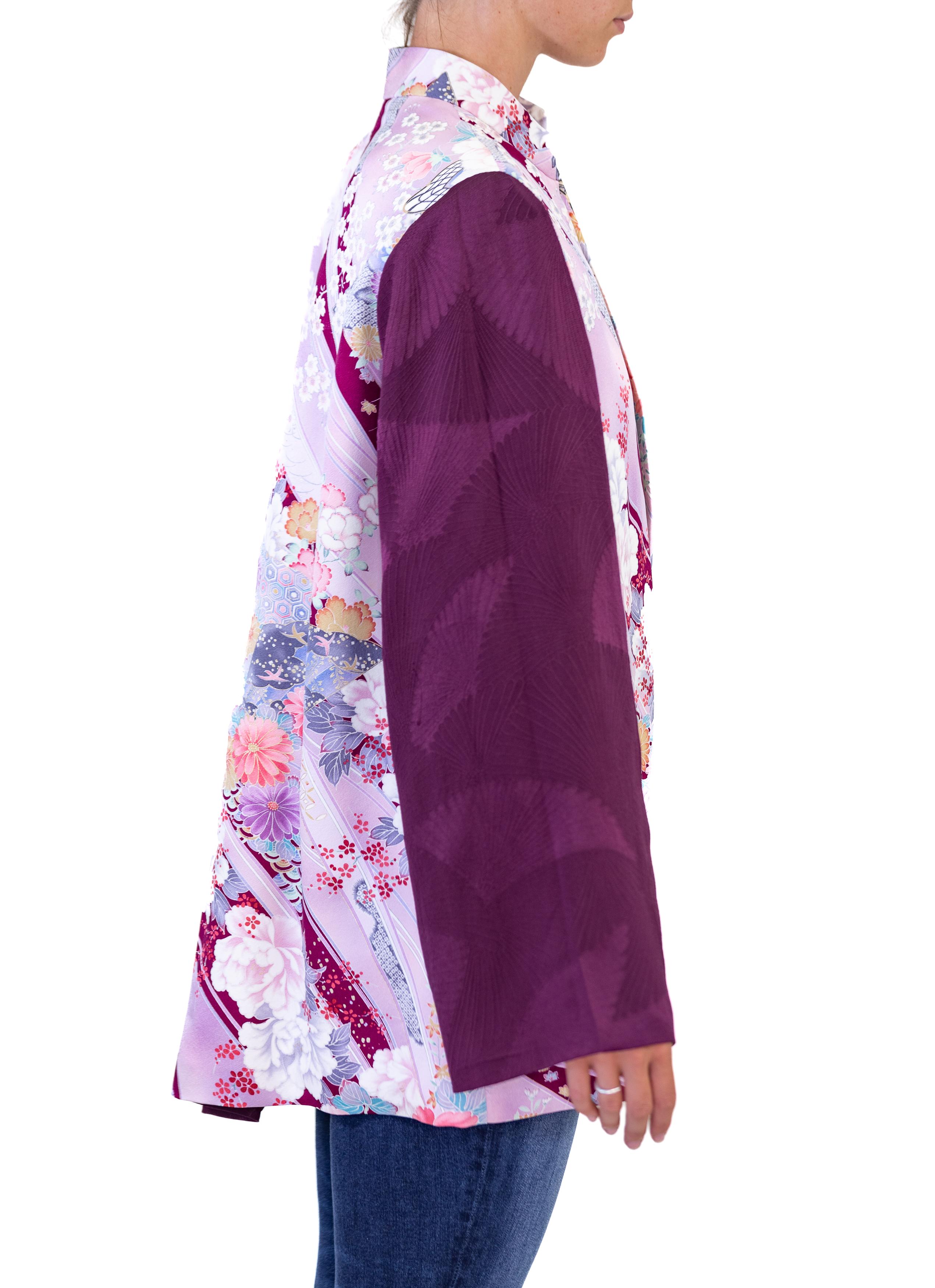 Morphew Collection Purple Floral Japanese Kimono Silk Jacket With Solid Sleeves
MORPHEW COLLECTION is made entirely by hand in our NYC Ateliér of rare antique materials sourced from around the globe. Our sustainable vintage materials represent over