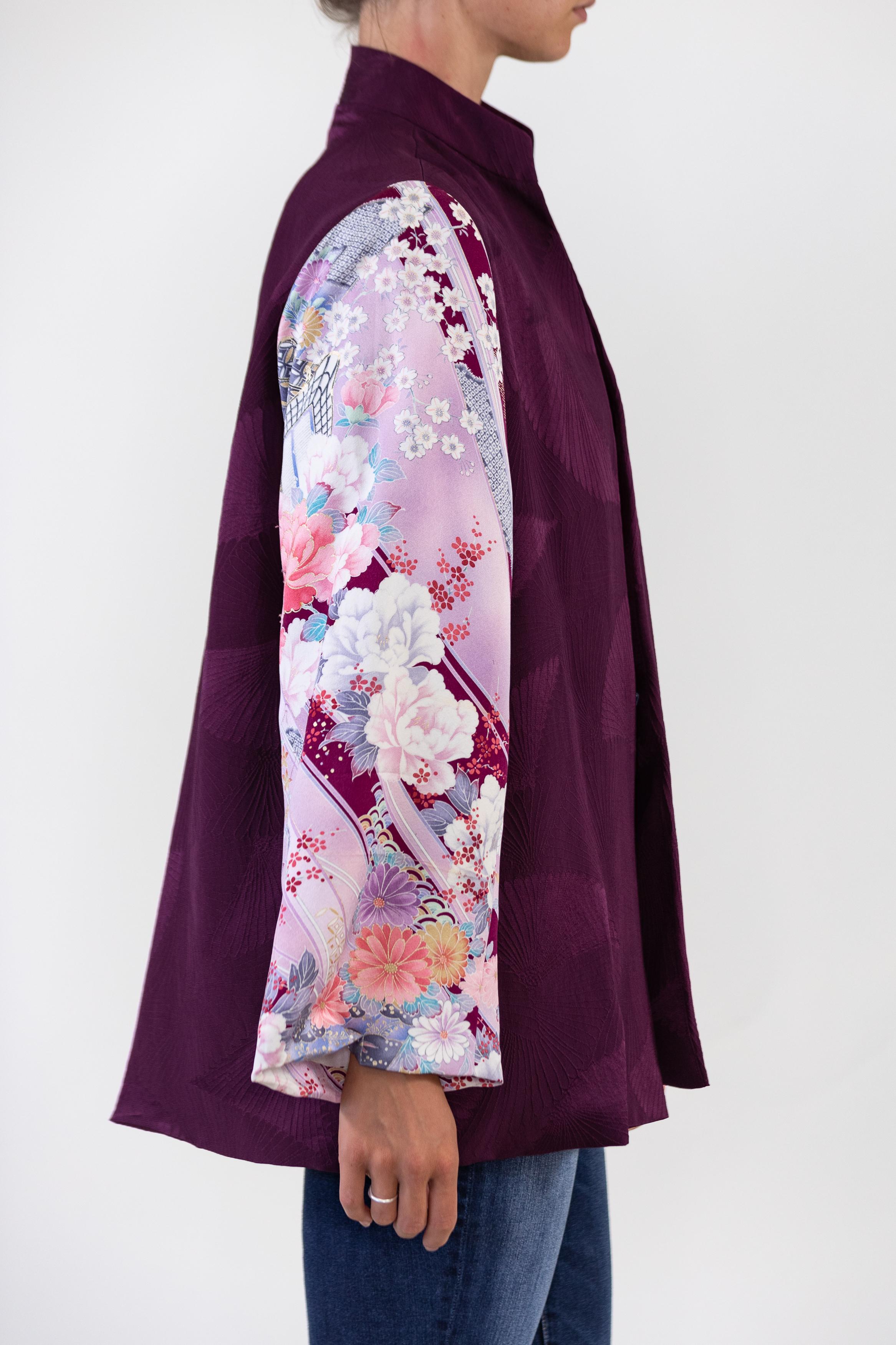 Morphew Collection Purple Floral Print Japanese Kimono Silk Jacket
MORPHEW COLLECTION is made entirely by hand in our NYC Ateliér of rare antique materials sourced from around the globe. Our sustainable vintage materials represent over a century of