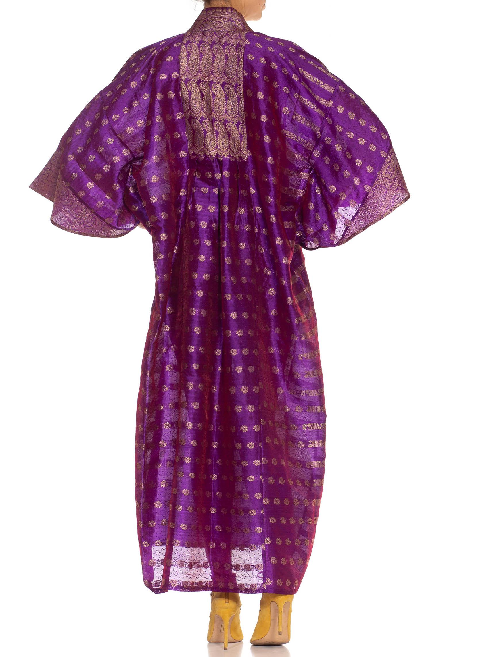 MORPHEW COLLECTION Purple & Gold Silk Kaftan Made From Vintage Saris For Sale 7