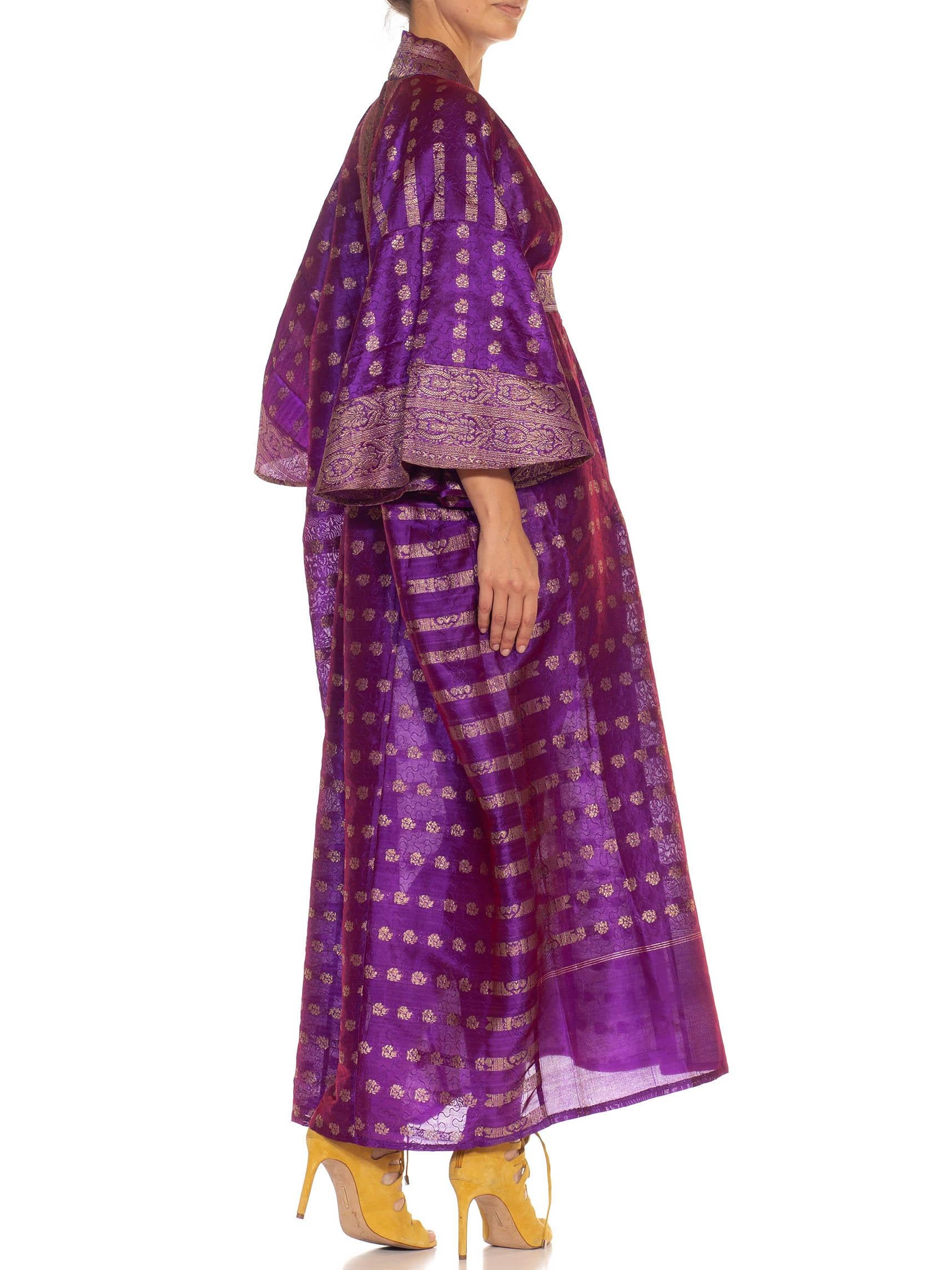 Women's MORPHEW COLLECTION Purple & Gold Silk Kaftan Made From Vintage Saris For Sale