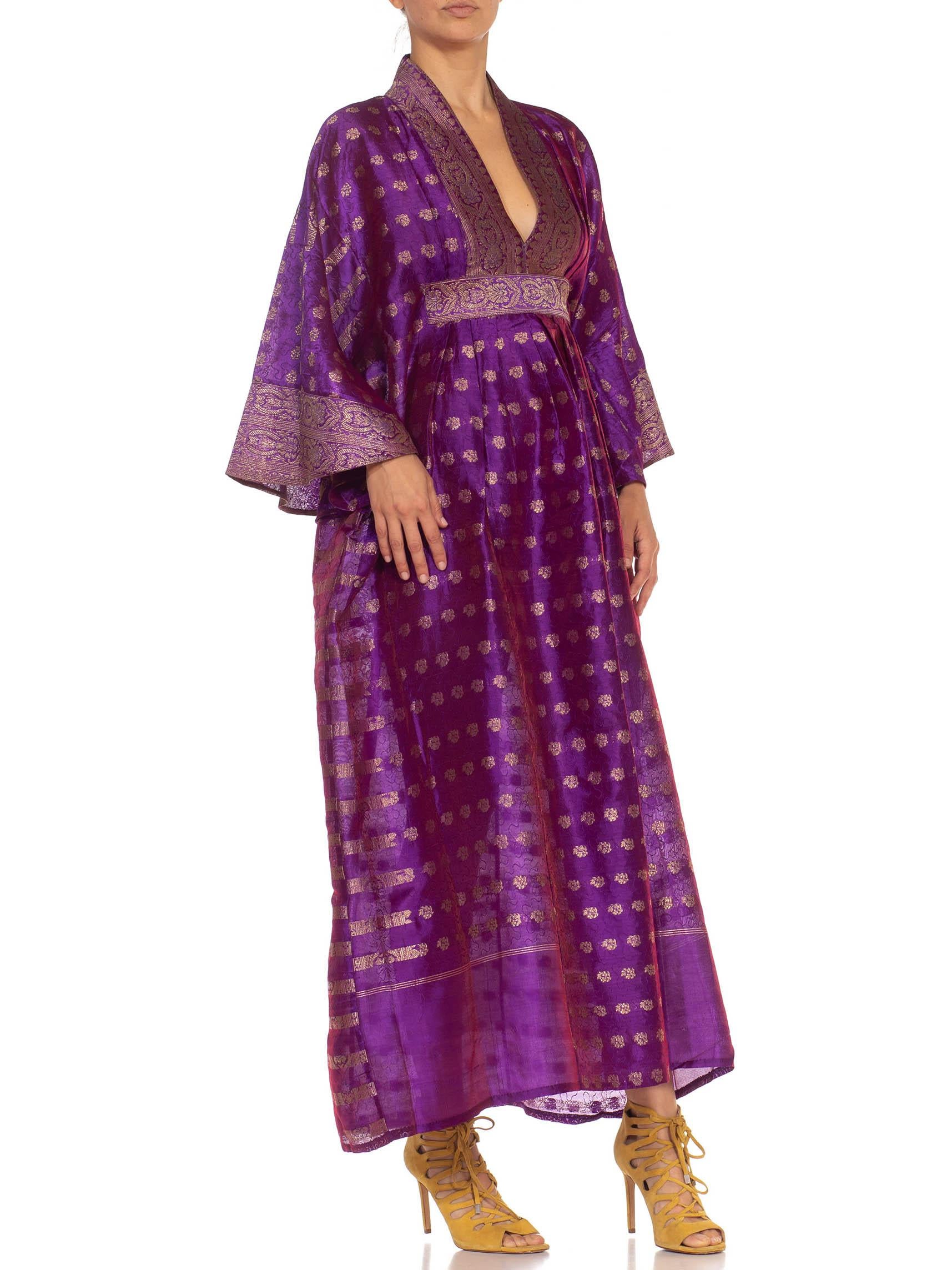 MORPHEW COLLECTION Purple & Gold Silk Kaftan Made From Vintage Saris For Sale 1