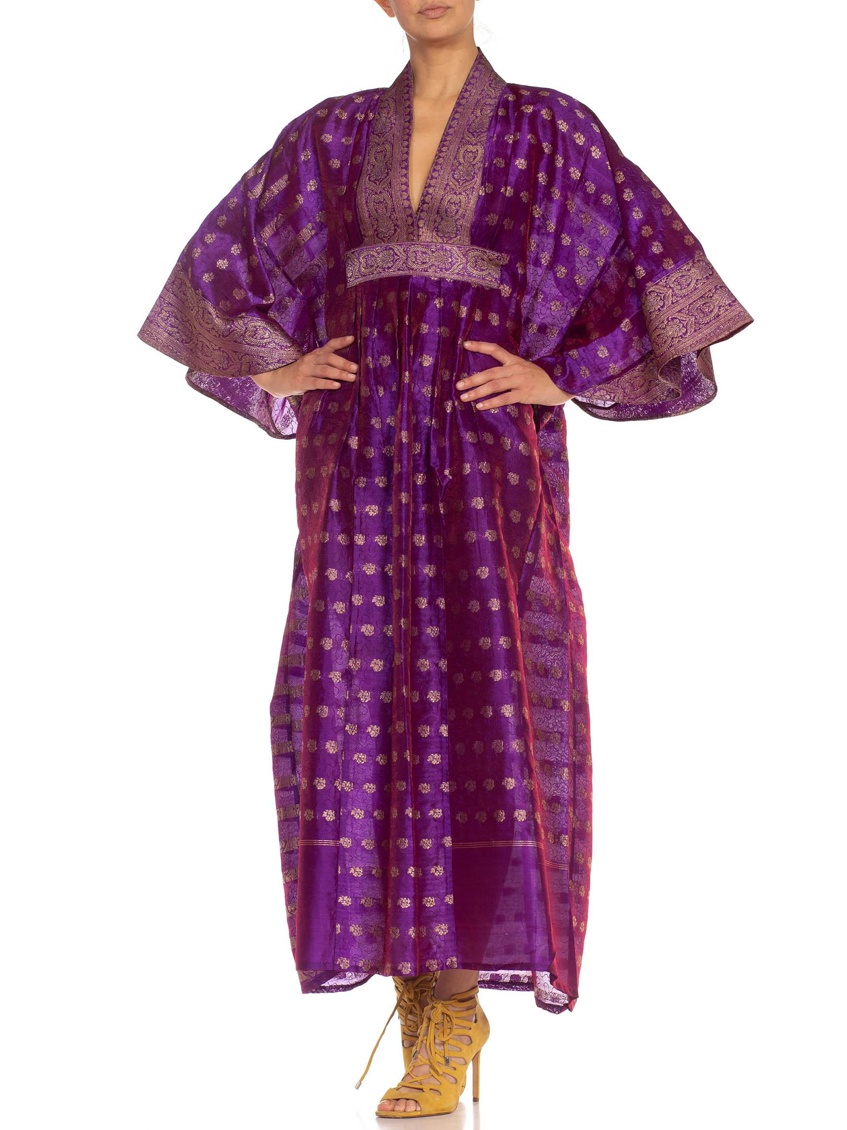 MORPHEW COLLECTION Purple & Gold Silk Kaftan Made From Vintage Saris For Sale 3