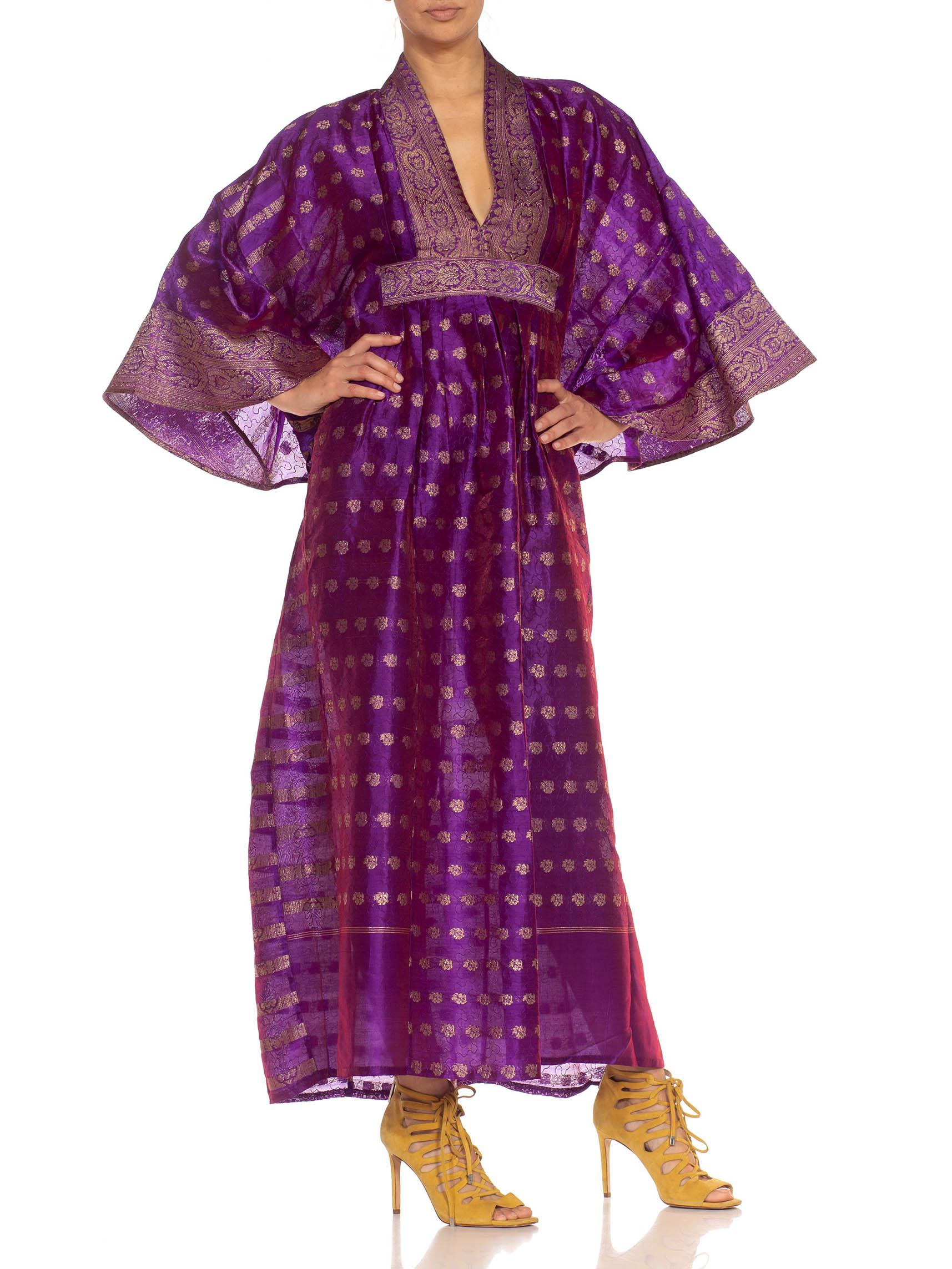 MORPHEW COLLECTION Purple & Gold Silk Kaftan Made From Vintage Saris For Sale 4