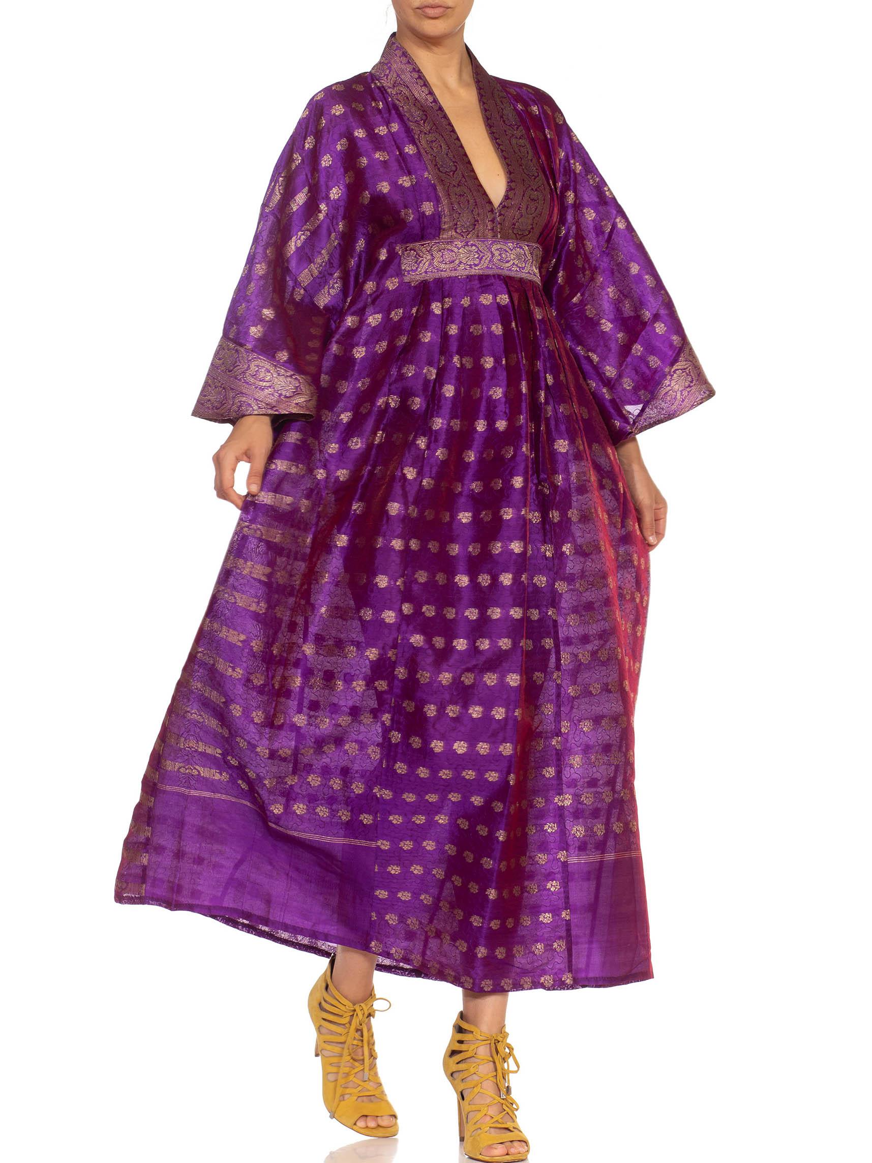 MORPHEW COLLECTION Purple & Gold Silk Kaftan Made From Vintage Saris For Sale 5