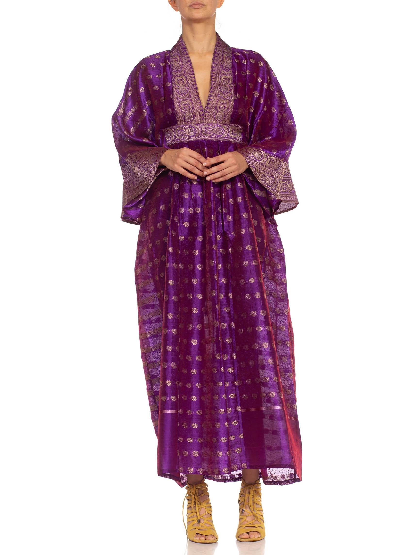MORPHEW COLLECTION Purple & Gold Silk Kaftan Made From Vintage Saris For Sale 6