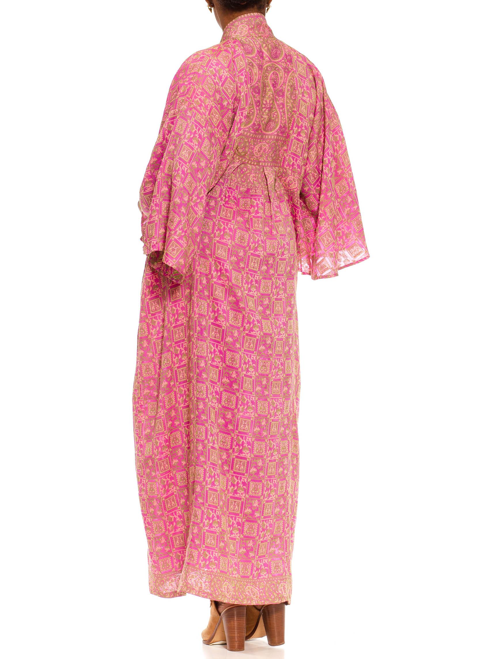 MORPHEW COLLECTION Lilac & Green Silk Geometric Paisley Kaftan Made From Vintag For Sale 4