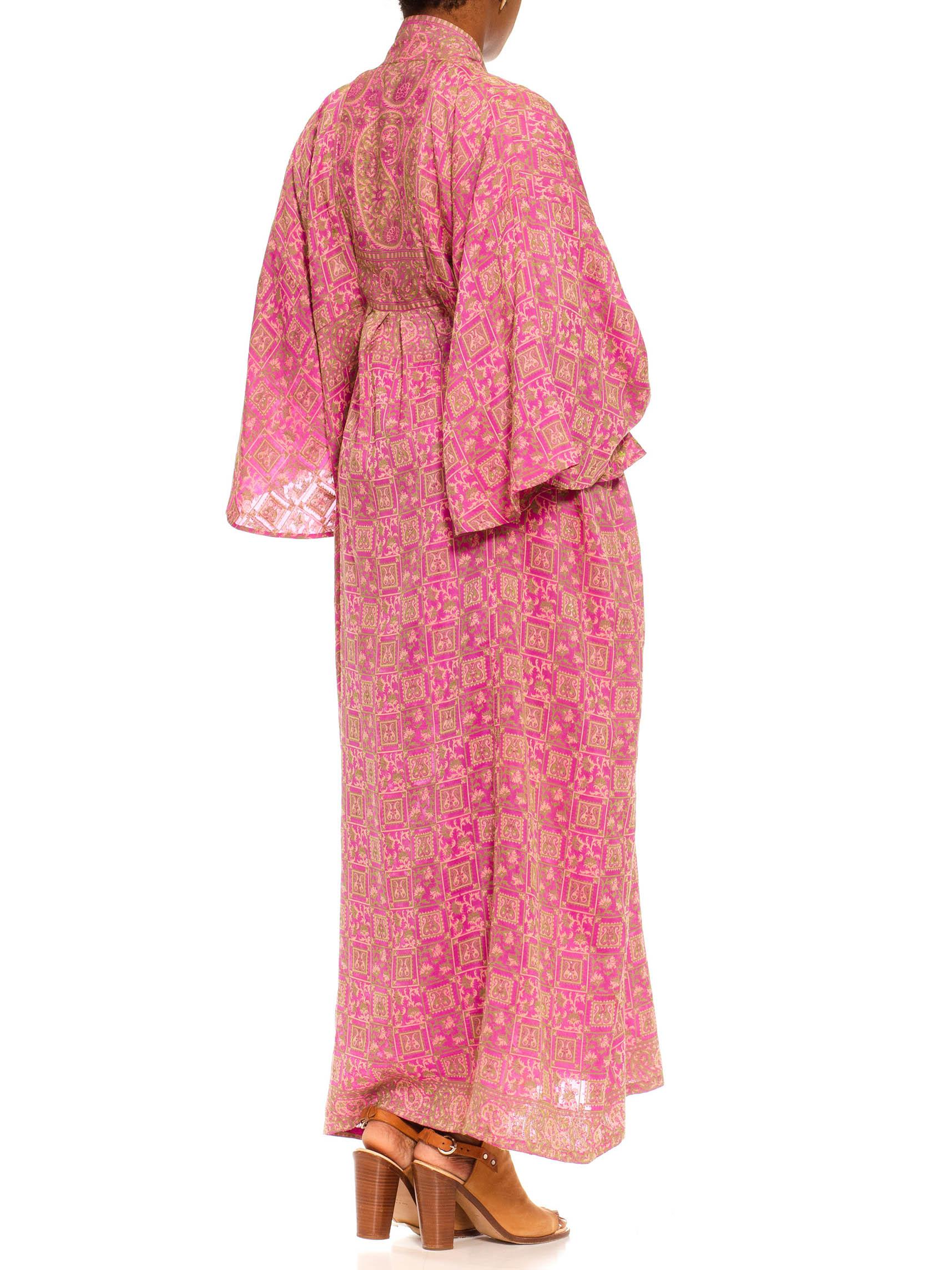 Pink MORPHEW COLLECTION Lilac & Green Silk Geometric Paisley Kaftan Made From Vintag For Sale