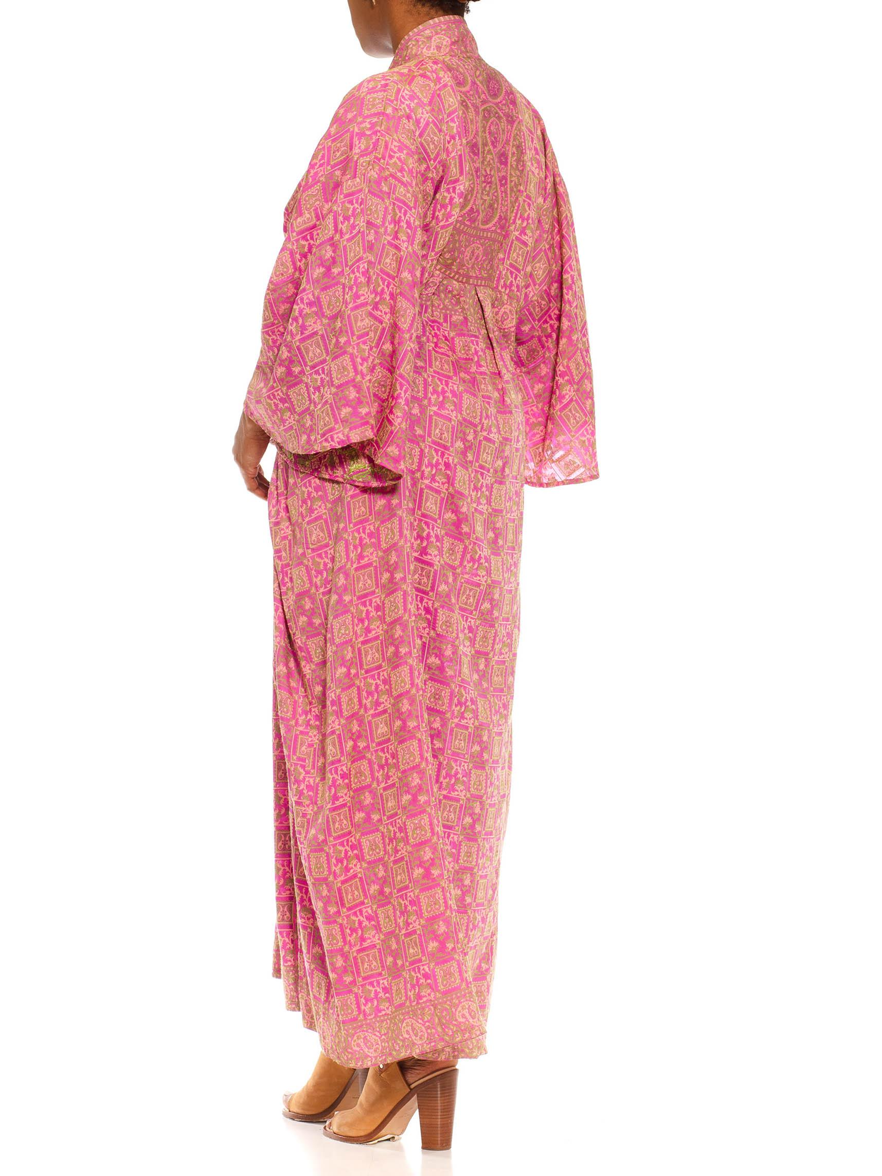 MORPHEW COLLECTION Lilac & Green Silk Geometric Paisley Kaftan Made From Vintag For Sale 2