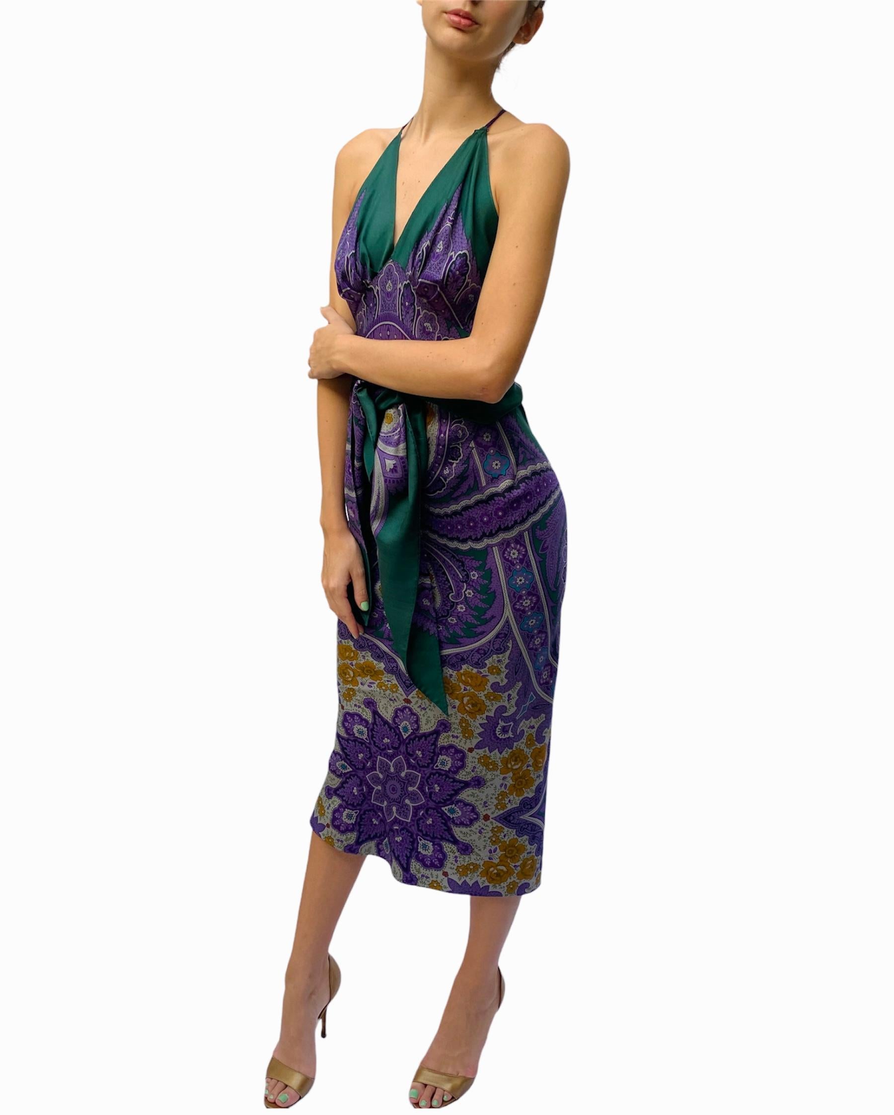 Morphew Collection Purple & Green Silk Twill Floral Print Scarf Dress Made From 5
