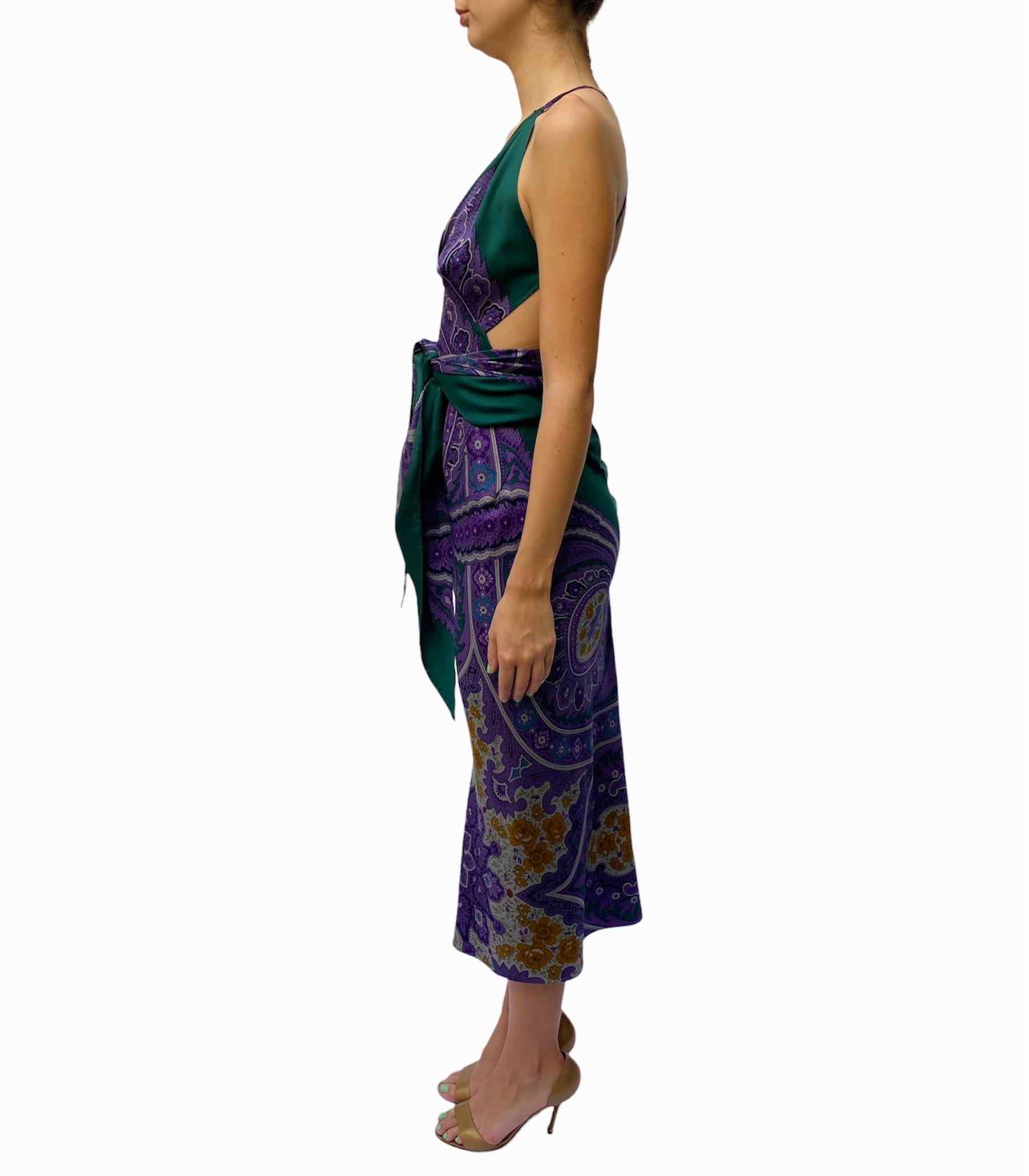 Black Morphew Collection Purple & Green Silk Twill Floral Print Scarf Dress Made From