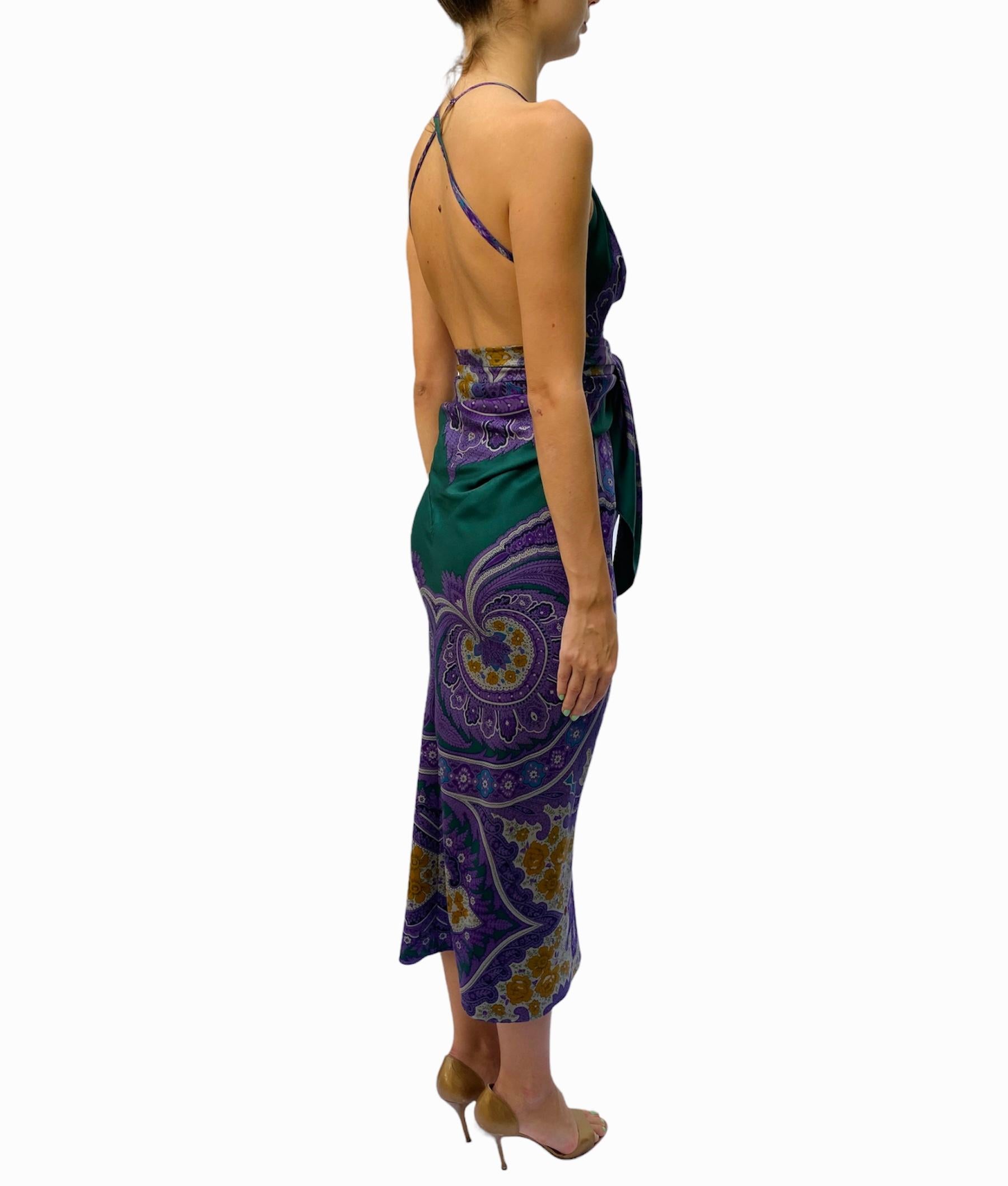 Morphew Collection Purple & Green Silk Twill Floral Print Scarf Dress Made From 1