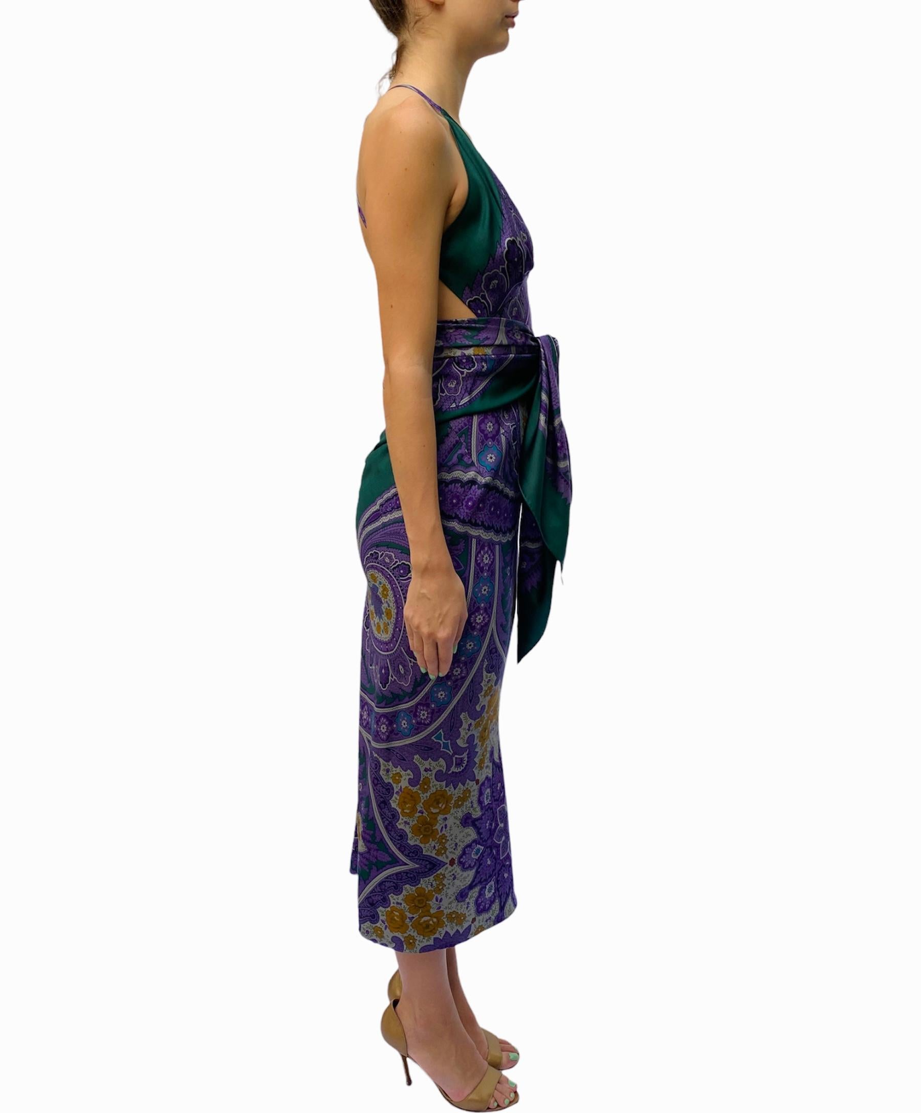 Morphew Collection Purple & Green Silk Twill Floral Print Scarf Dress Made From 2