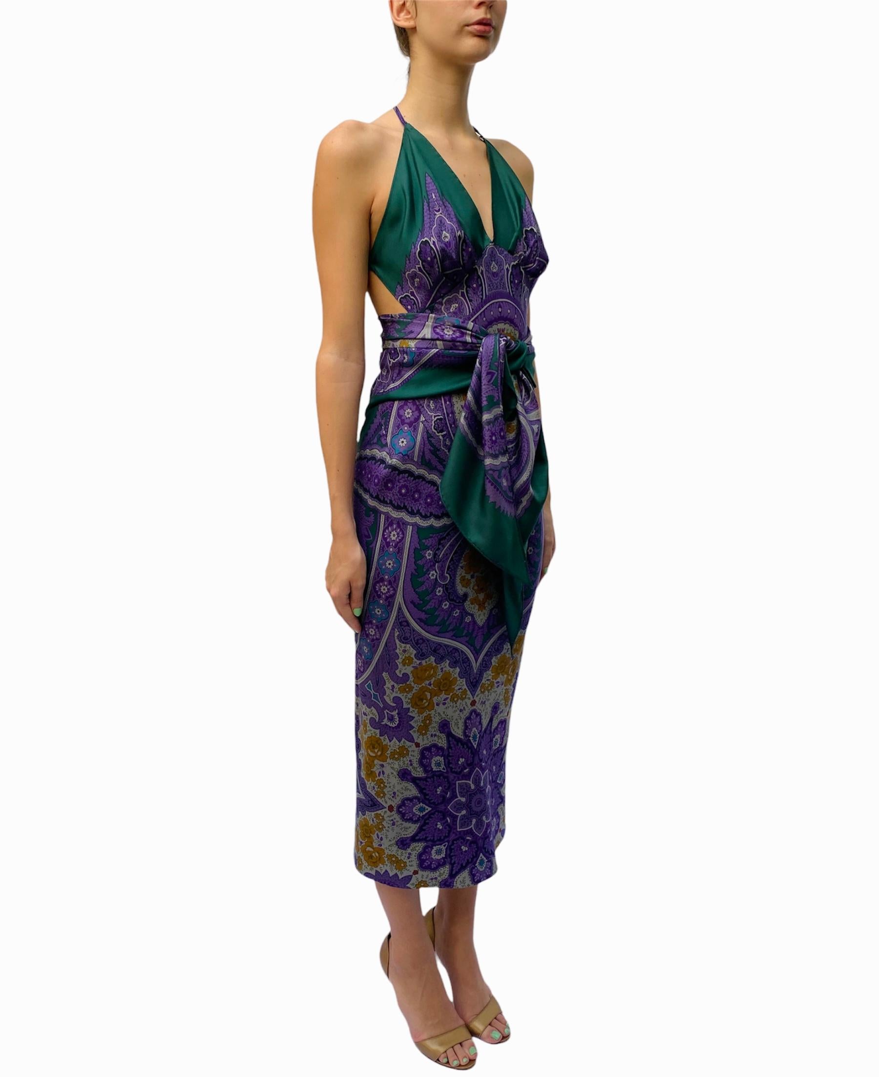 Morphew Collection Purple & Green Silk Twill Floral Print Scarf Dress Made From 3