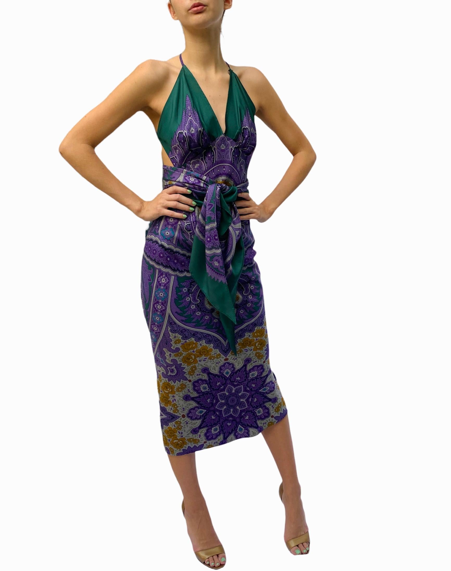 Morphew Collection Purple & Green Silk Twill Floral Print Scarf Dress Made From 4