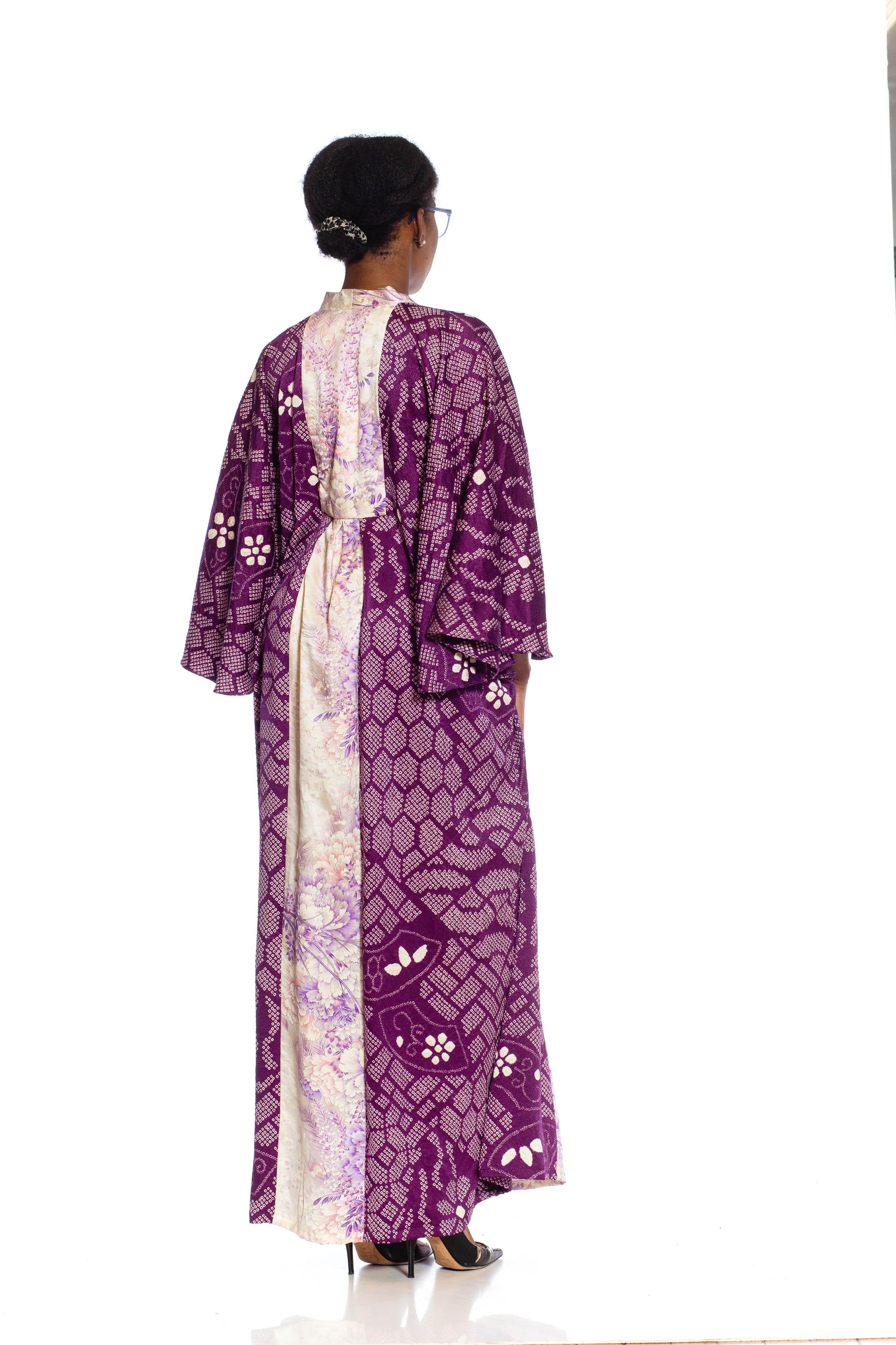 MORPHEW COLLECTION Purple Japanese Shibori Silk Kaftan With Lilac Neckline For Sale 5