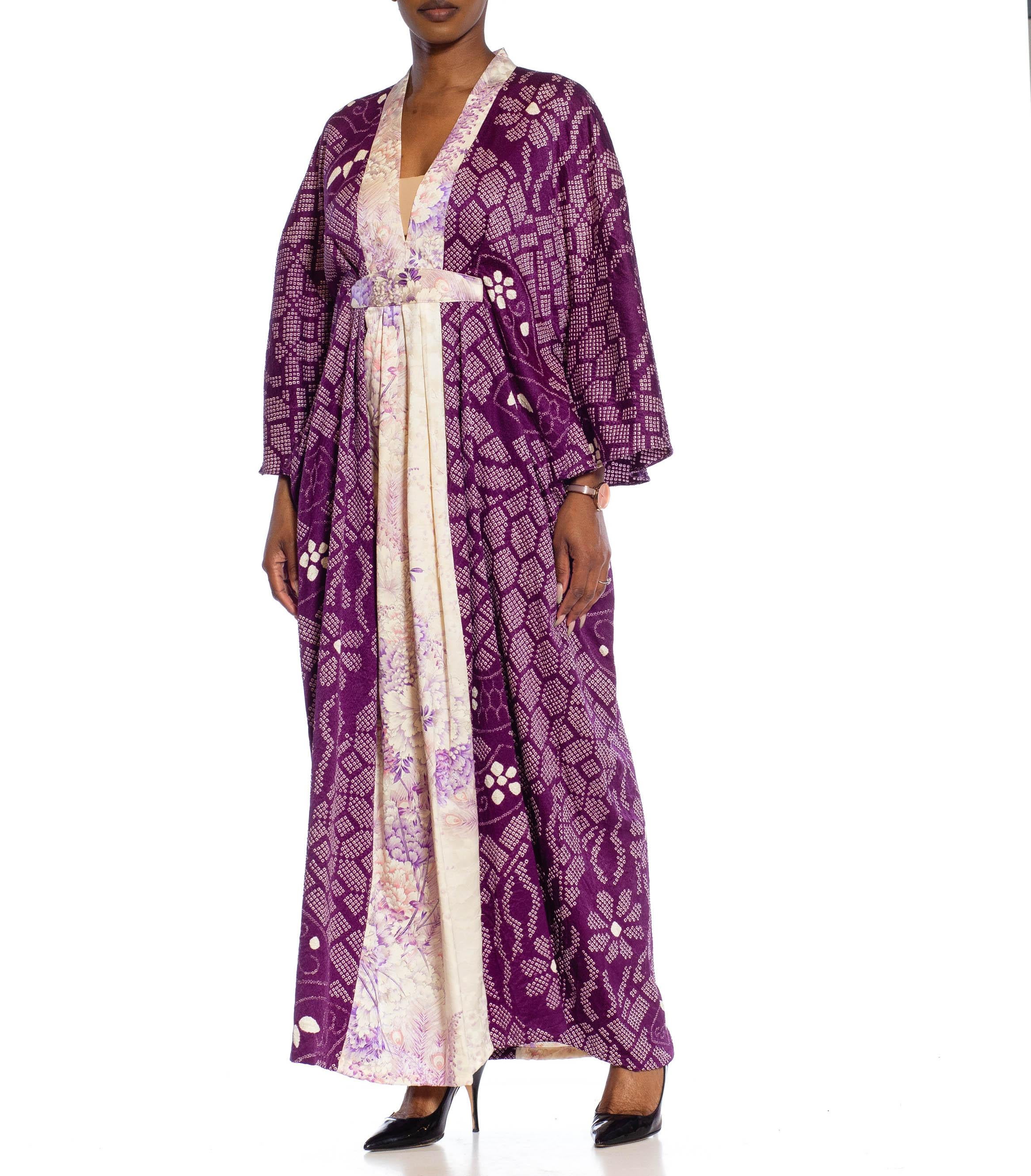 Women's MORPHEW COLLECTION Purple Japanese Shibori Silk Kaftan With Lilac Neckline For Sale