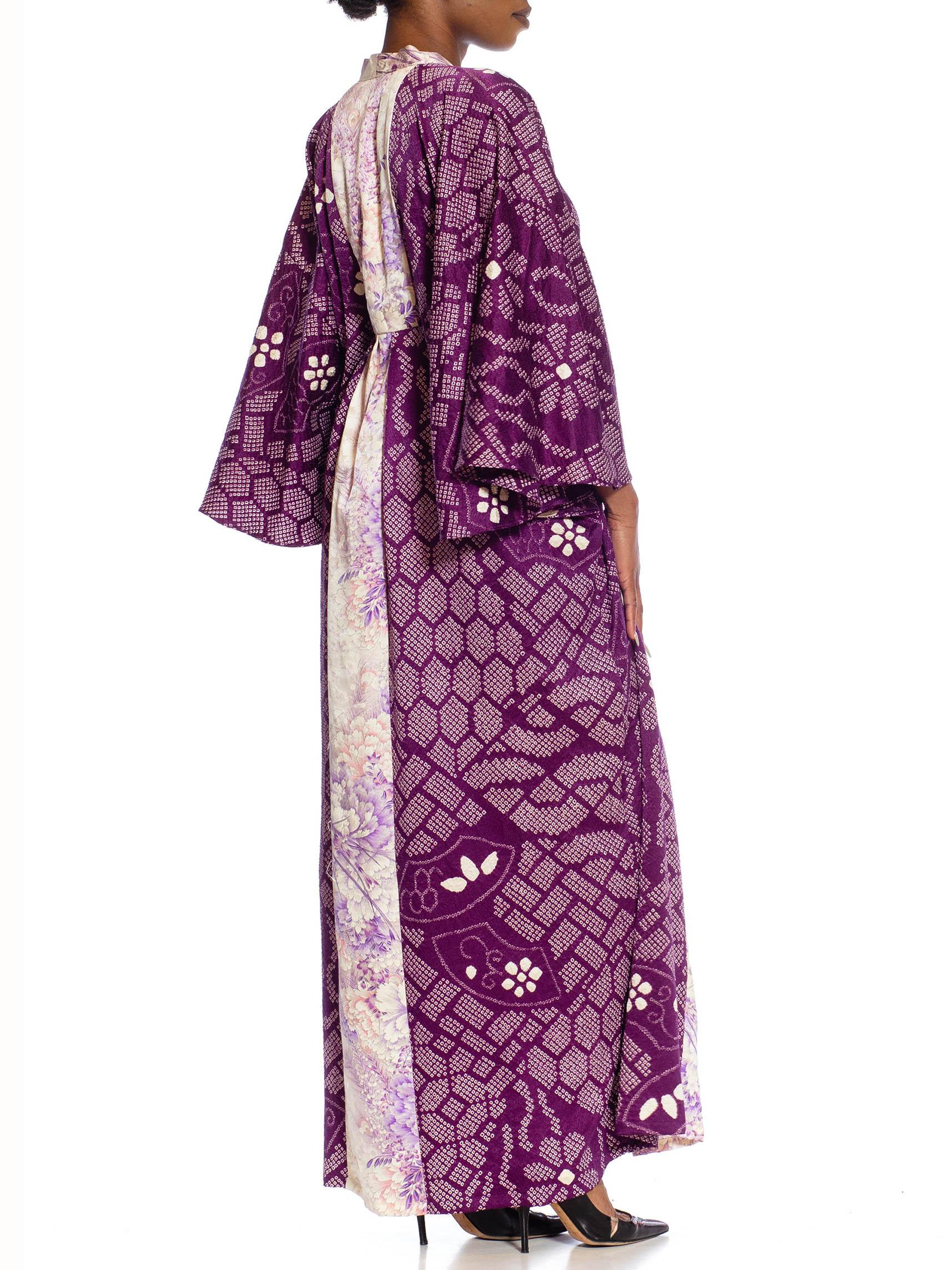 MORPHEW COLLECTION Purple Japanese Shibori Silk Kaftan With Lilac Neckline For Sale 1