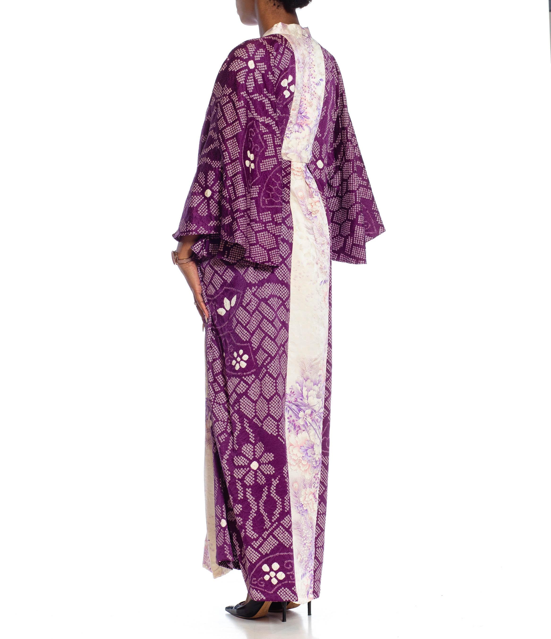 MORPHEW COLLECTION Purple Japanese Shibori Silk Kaftan With Lilac Neckline For Sale 2