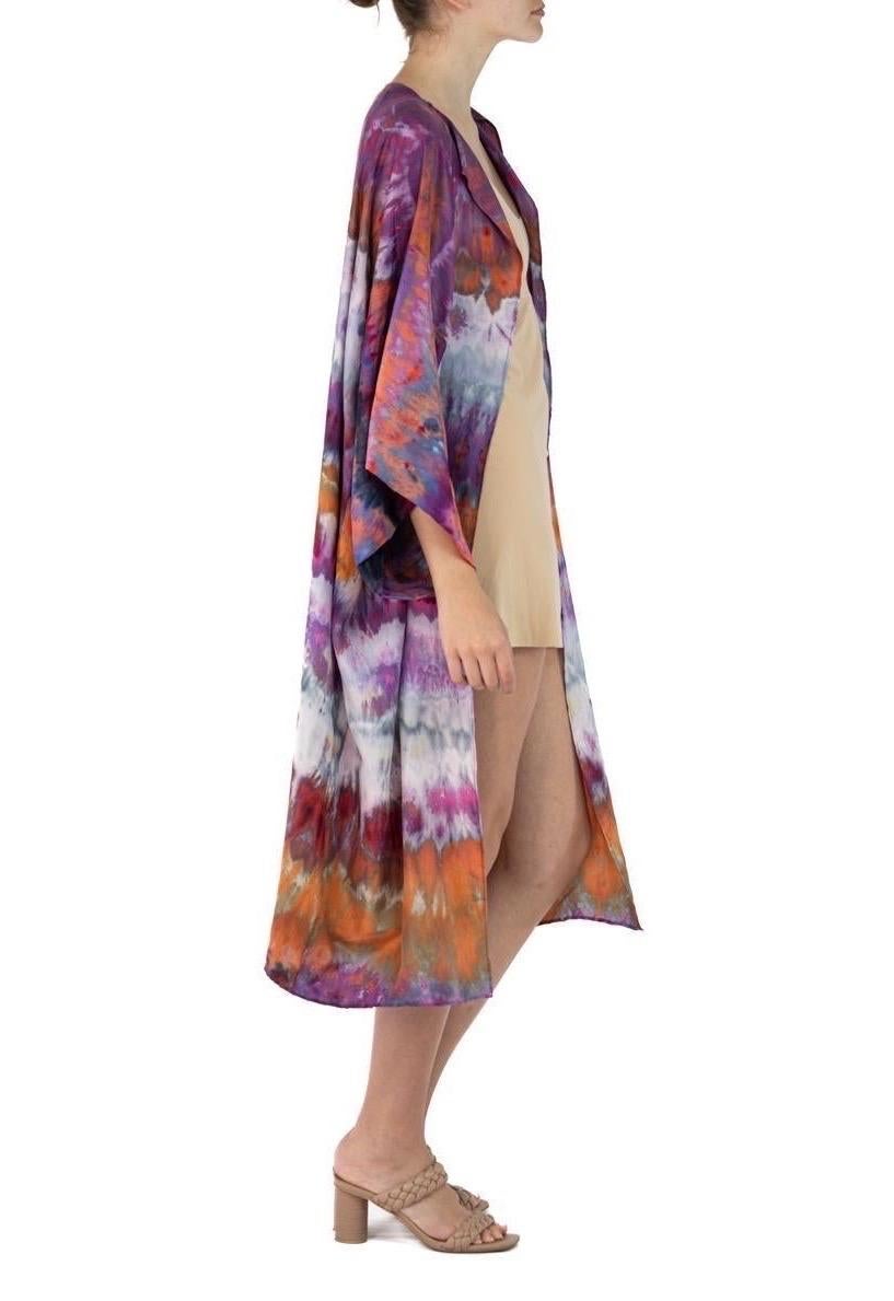 Morphew Collection Purple, Orange & Gray Silk Kimono In Excellent Condition For Sale In New York, NY