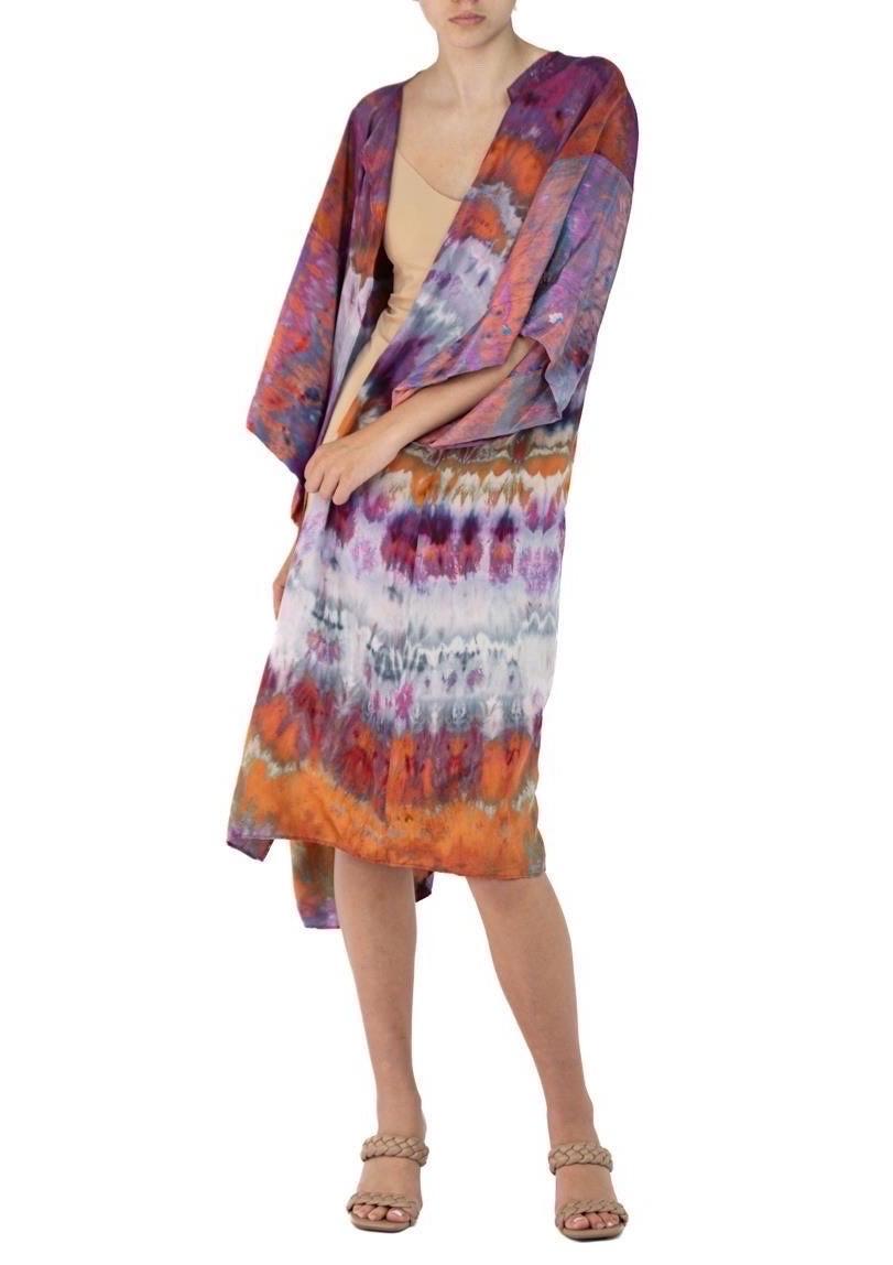 Women's or Men's Morphew Collection Purple, Orange & Gray Silk Kimono For Sale