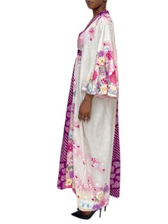 MORPHEW COLLECTION Purple, Pink & Cream Floral Japanese Kimono Silk Kaftan