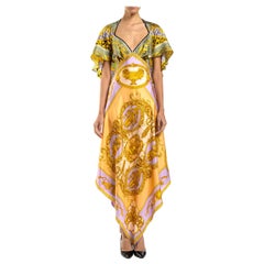 MORPHEW COLLECTION Purple & Pink Status Print Silk VERSACE 3-Scarf Dress With L