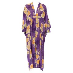 MORPHEW COLLECTION Purple Silk Golden Floral Kaftan Made From A 1940'S Japanese