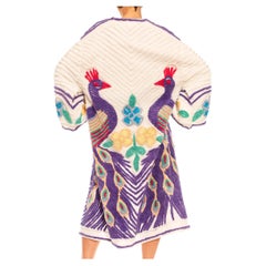 Morphew Collection Purple & White Cotton Hand Embroidered Chenille Peacock Beac