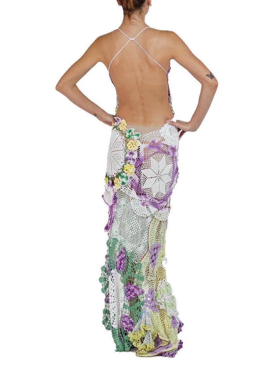 Morphew Collection Purple & Yellow Cotton Crochet Lace Long Dress For Sale 1