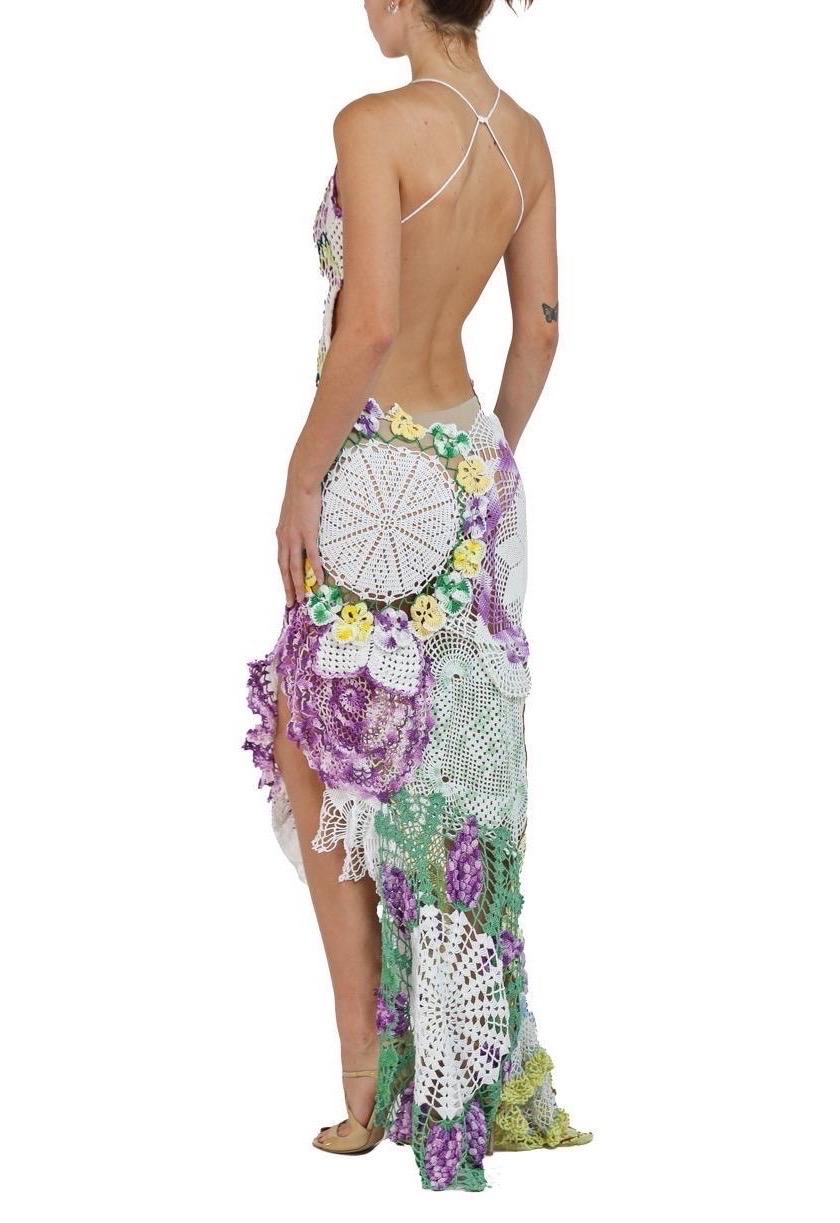 Morphew Collection Purple & Yellow Cotton Crochet Lace Long Dress For Sale 3