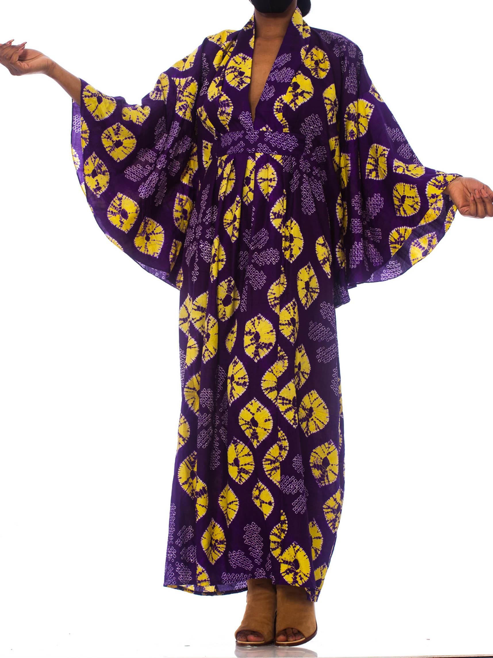 MORPHEW COLLECTION Purple & Yellow Kaftan Made From 1950S Japanese Shibori Tie-Dye Kimono Silk