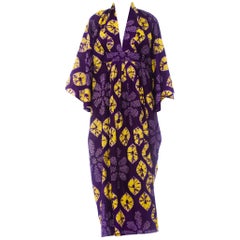 Morphew Collection Purple & Yellow Kaftan Made From 1950S Japanese Shibori Tie-D