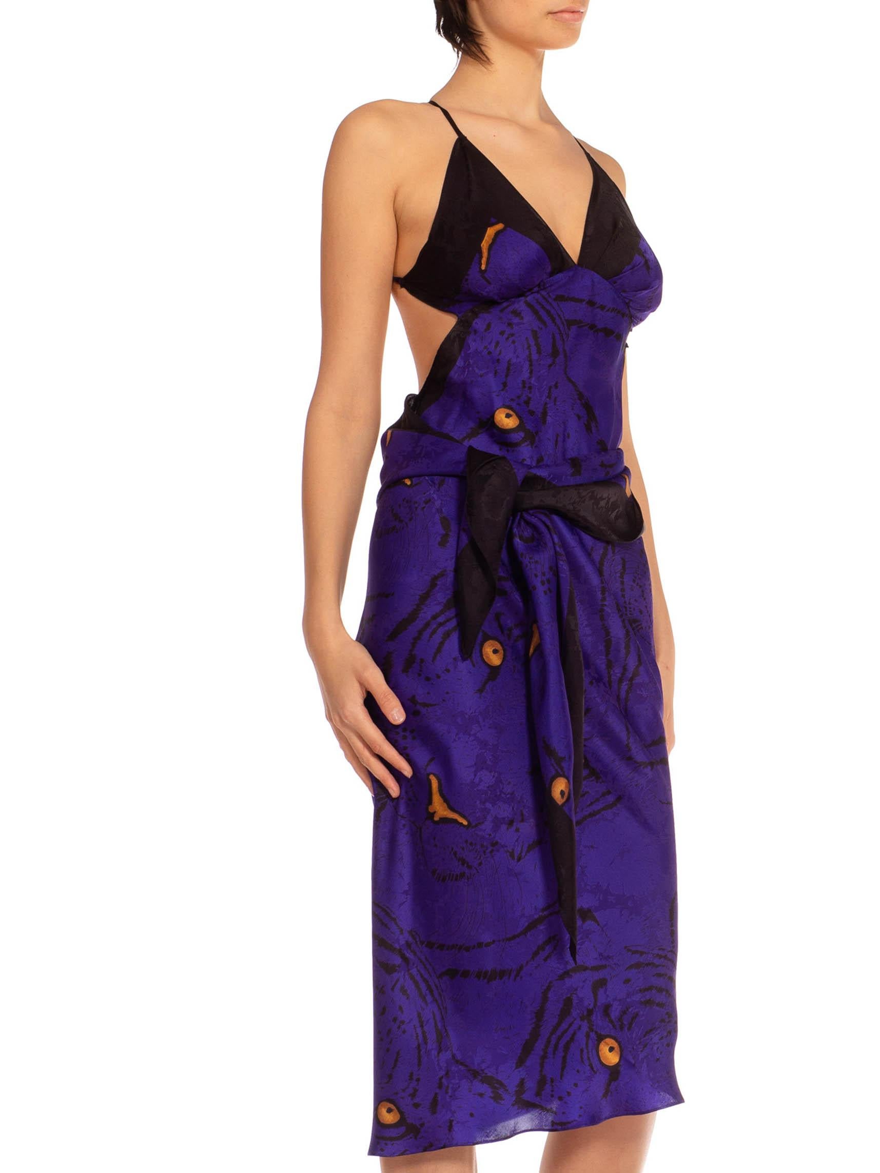 MORPHEW COLLECTION Purple & Yellow Silk Twill Sagittarius Scarf Dress Made From In Excellent Condition In New York, NY