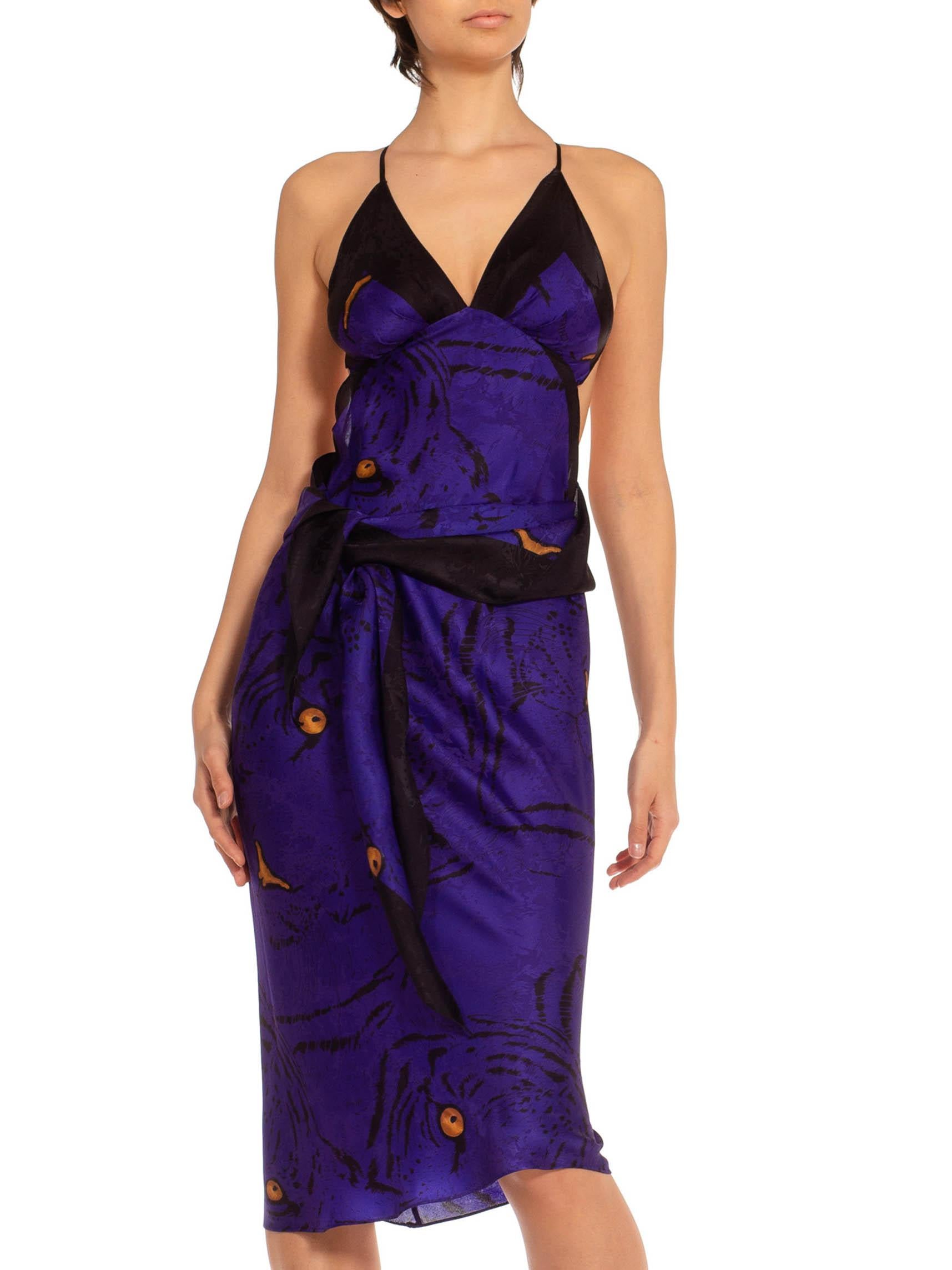MORPHEW COLLECTION Purple & Yellow Silk Twill Sagittarius Scarf Dress Made From 1