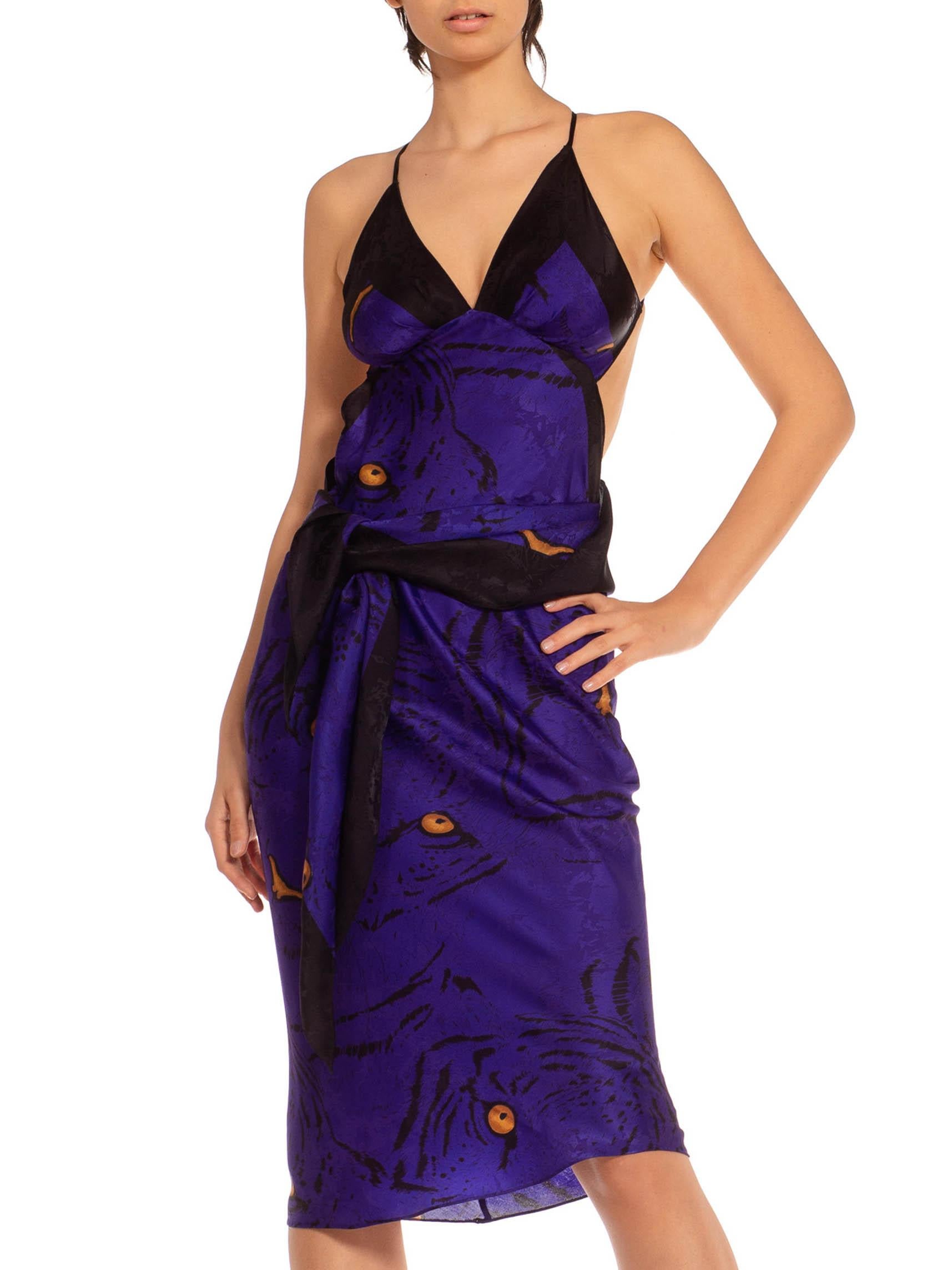 MORPHEW COLLECTION Purple & Yellow Silk Twill Sagittarius Scarf Dress Made From 2