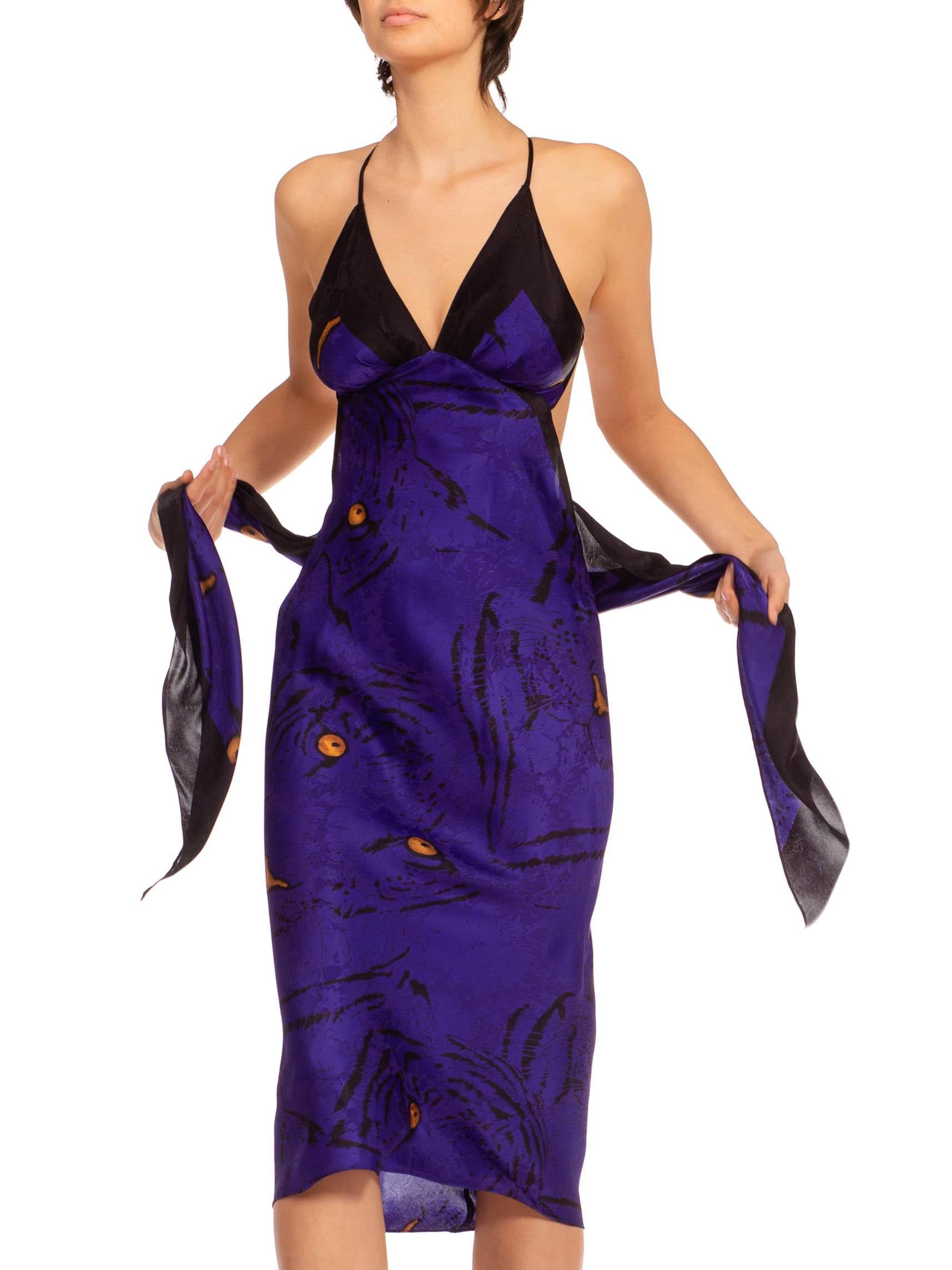 MORPHEW COLLECTION Purple & Yellow Silk Twill Sagittarius Scarf Dress Made From 3