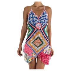 MORPHEW COLLECTION Rainbow Multicolored Cotton Crochet Lace Mini Dress With Ruf