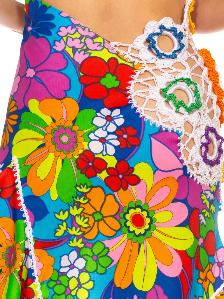 Morphew Collection Rainbow Nylon Hand Crocheted Cocktail Dress Made From 1960'S For Sale at 1stDibs