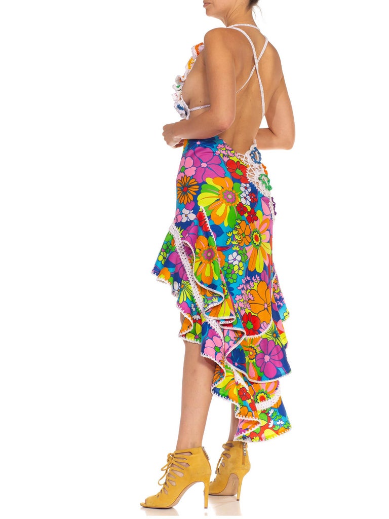 Morphew Collection Rainbow Nylon Hand Crocheted Cocktail Dress Made From 1960'S For Sale at 1stDibs