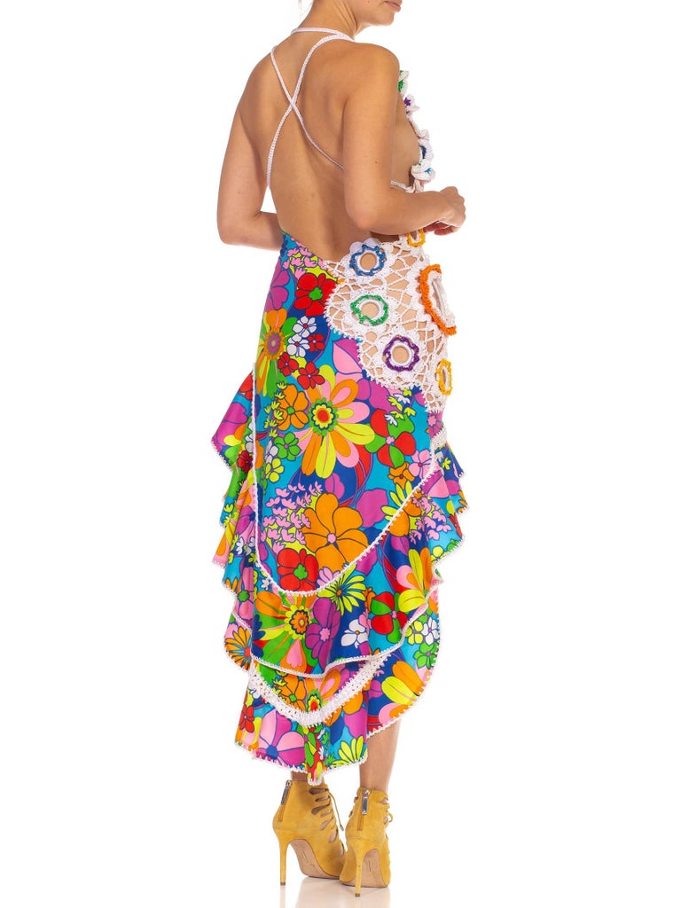 Morphew Collection Rainbow Nylon Hand Crocheted Cocktail Dress Made From 1960'S For Sale at 1stDibs