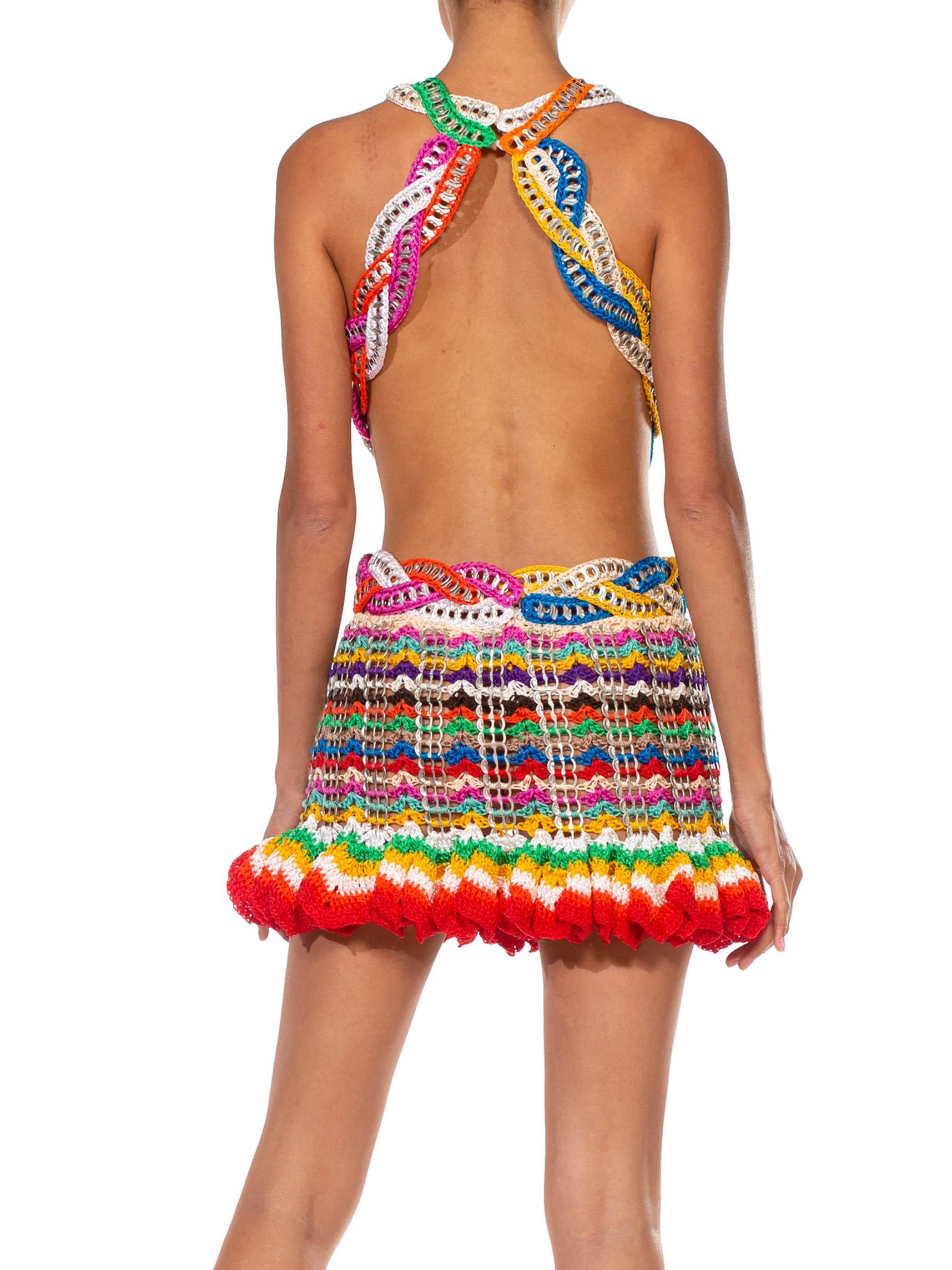 MORPHEW COLLECTION Rainbow Nylon &Metal Handmade Crocheted Dress For Sale 4