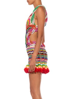 MORPHEW COLLECTION Rainbow Nylon &Metal Handmade Crocheted Dress