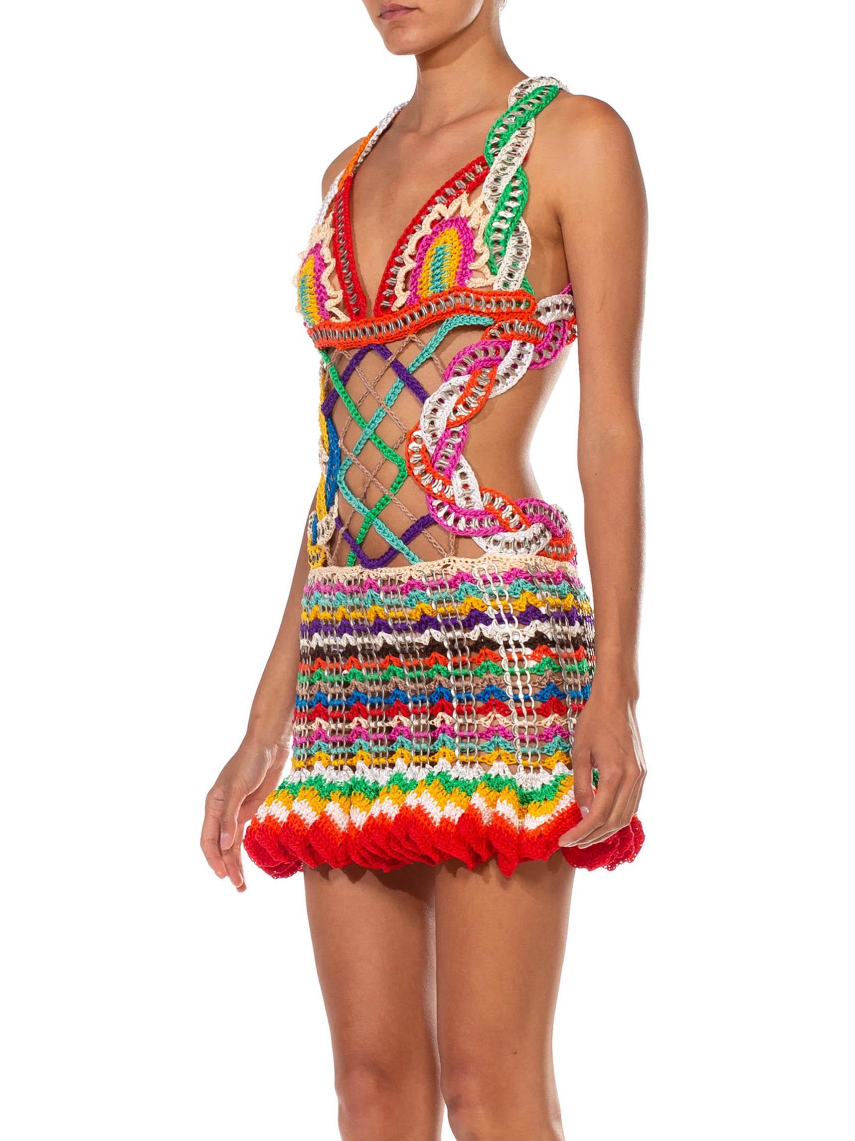 Women's MORPHEW COLLECTION Rainbow Nylon &Metal Handmade Crocheted Dress For Sale