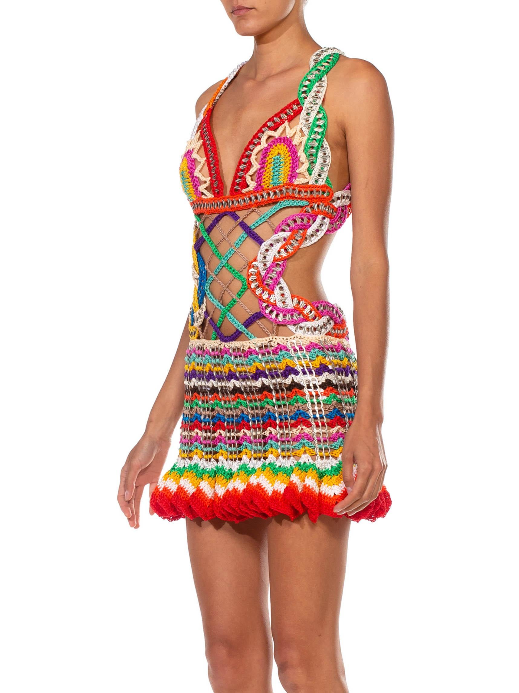 MORPHEW COLLECTION Rainbow Nylon &Metal Handmade Crocheted Dress For Sale 1