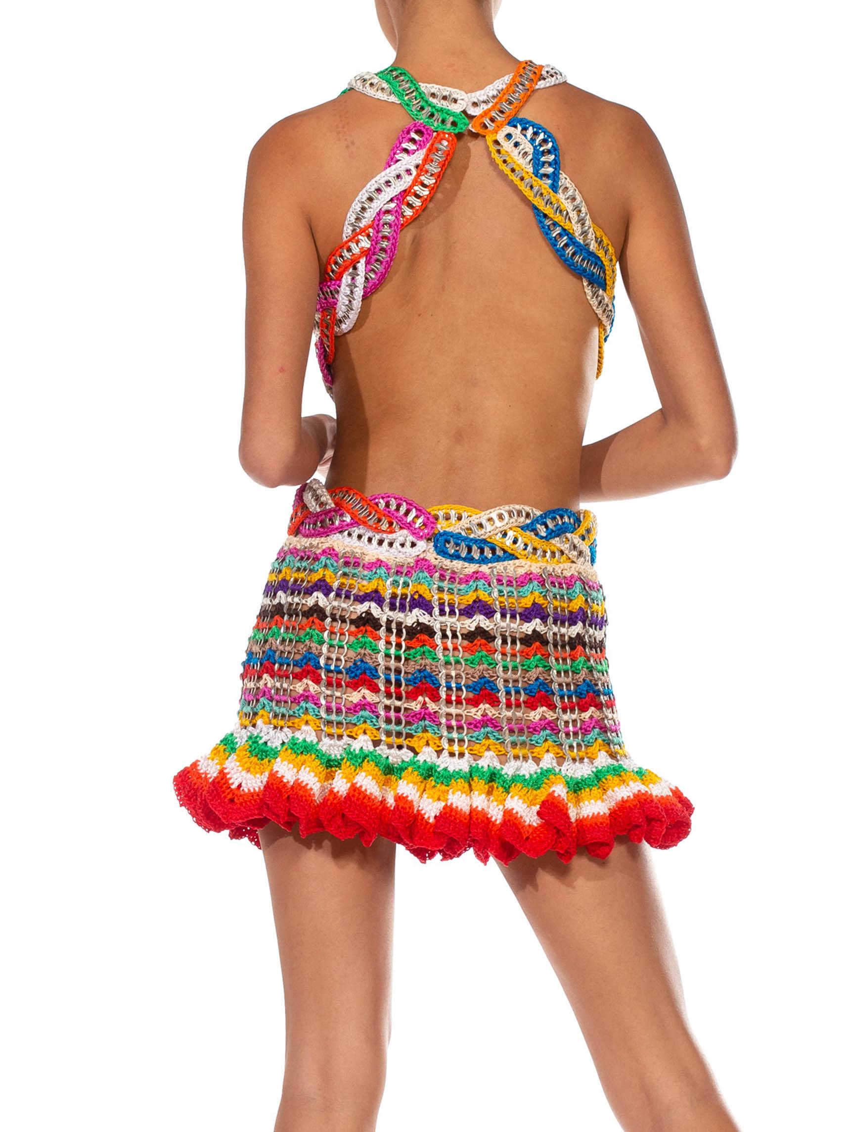 MORPHEW COLLECTION Rainbow Nylon &Metal Handmade Crocheted Dress For Sale 2