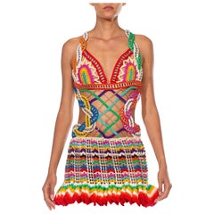 MORPHEW COLLECTION Rainbow Nylon &Metal Handmade Crocheted Dress