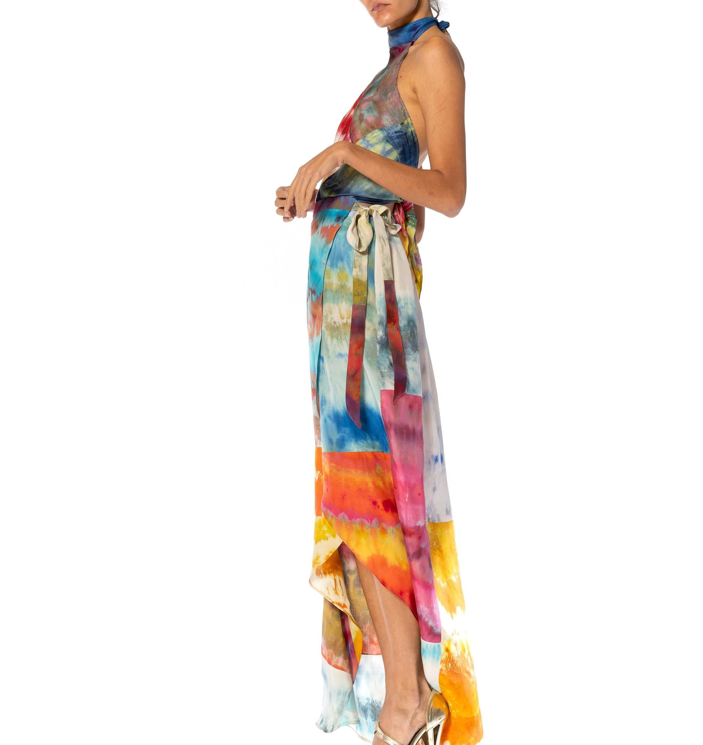 MORPHEW COLLECTION Rainbow Up-Cycled Antique Japanese Silk Ice-Dyed Wrap Skirt For Sale 6