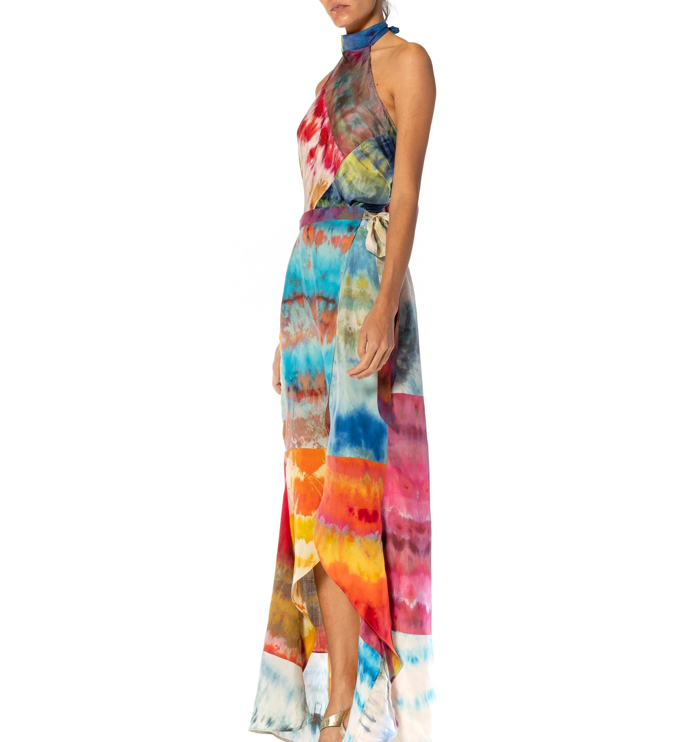 Women's MORPHEW COLLECTION Rainbow Up-Cycled Antique Japanese Silk Ice-Dyed Wrap Skirt For Sale