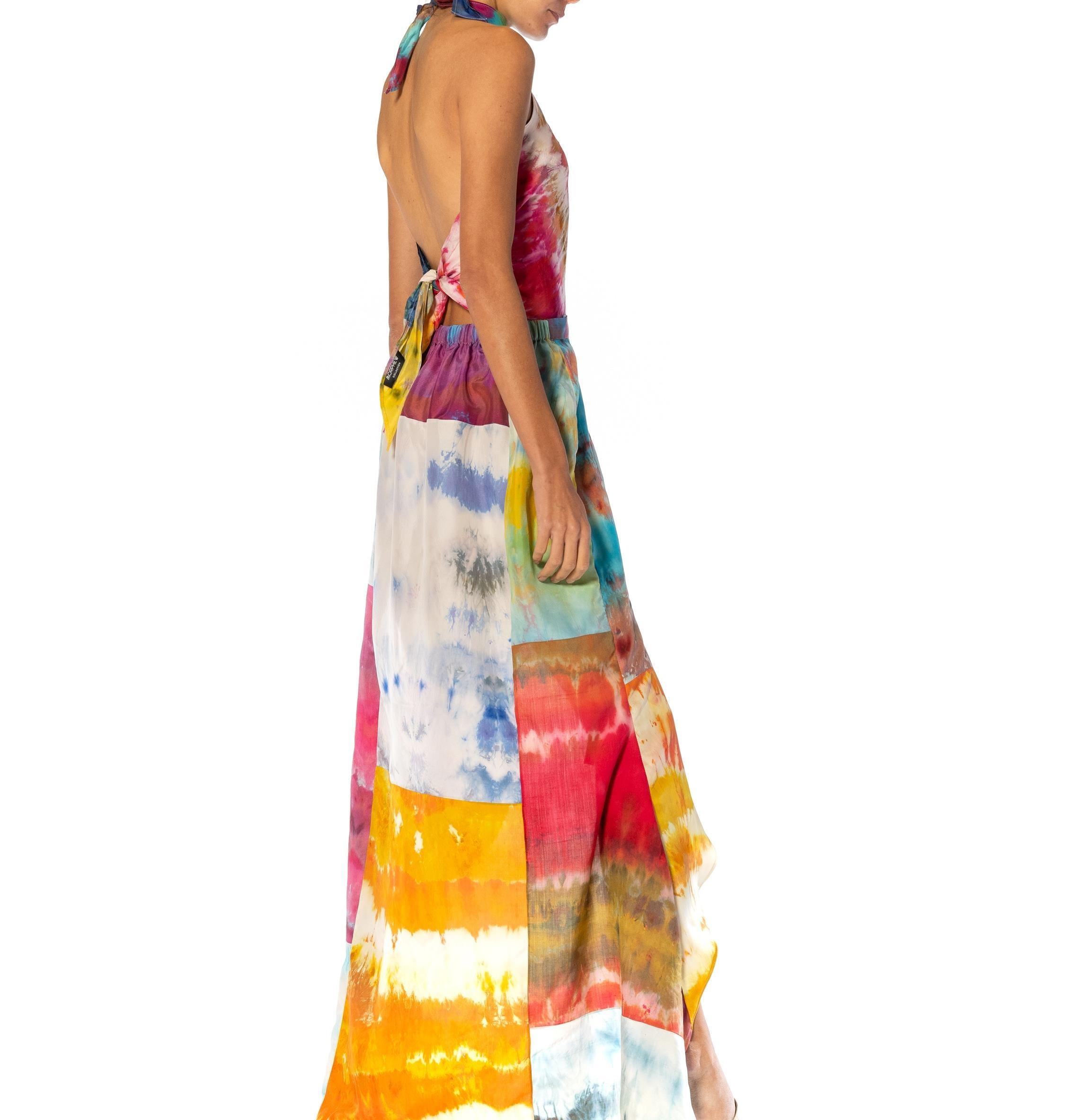 MORPHEW COLLECTION Rainbow Up-Cycled Antique Japanese Silk Ice-Dyed Wrap Skirt For Sale 1