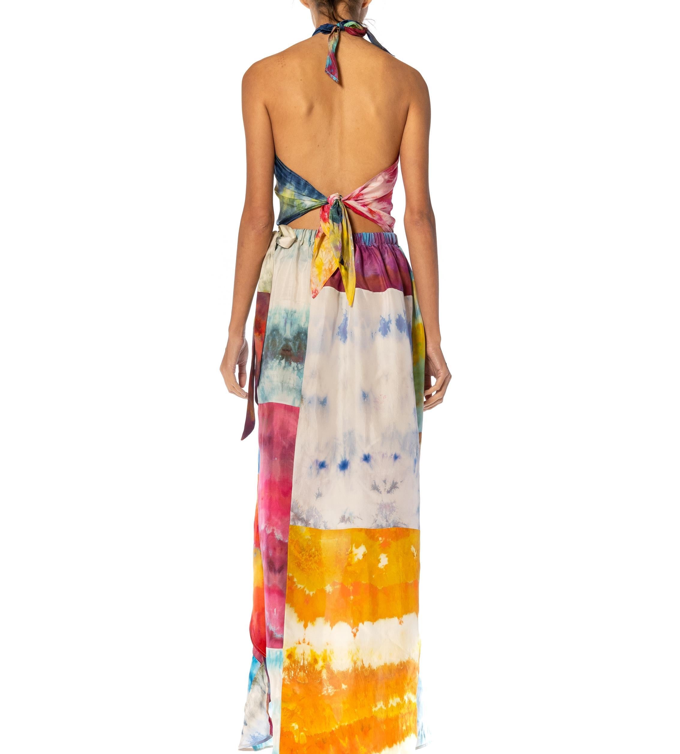MORPHEW COLLECTION Rainbow Up-Cycled Antique Japanese Silk Ice-Dyed Wrap Skirt For Sale 2